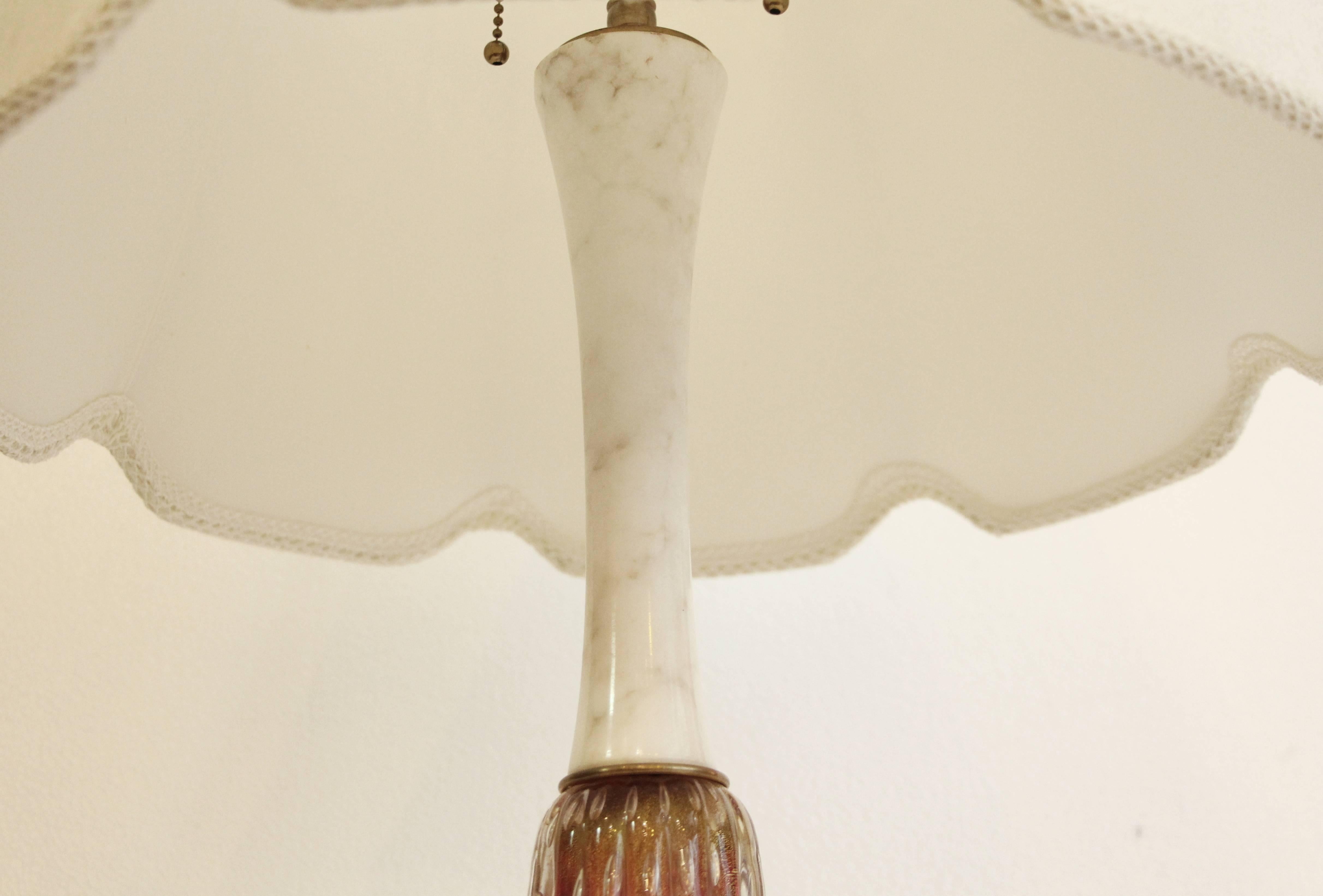 Mid-20th Century 1940s Italian Pair of Pink Murano Glass with Alabaster Mounts Table Lamps