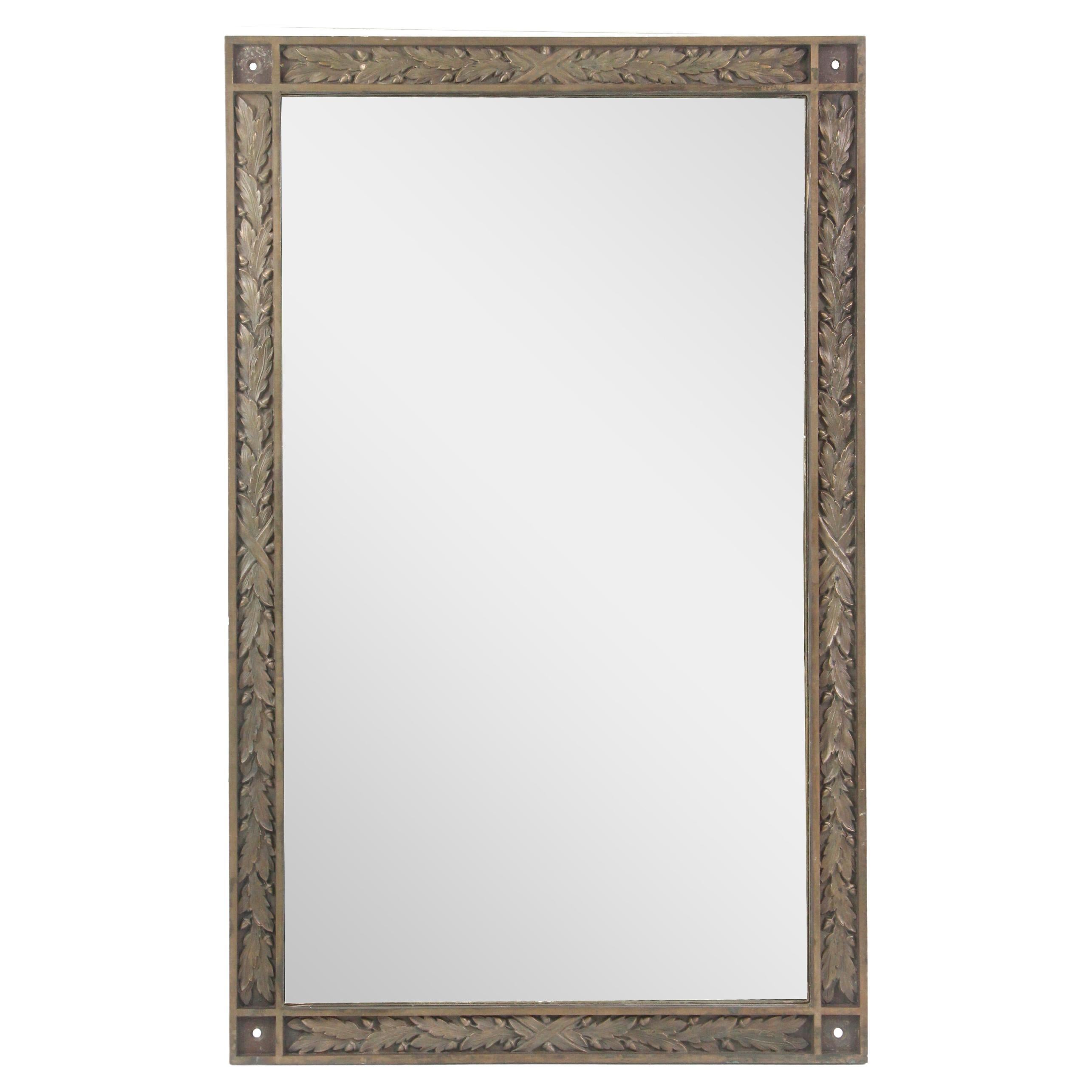 Bronze Framed Distressed Mirror Foliage Pattern  4 ft Tall