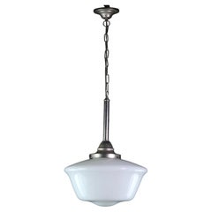 Schoolhouse Pendant Light Opaline Glass Shade Brushed Steel Finish Hardware