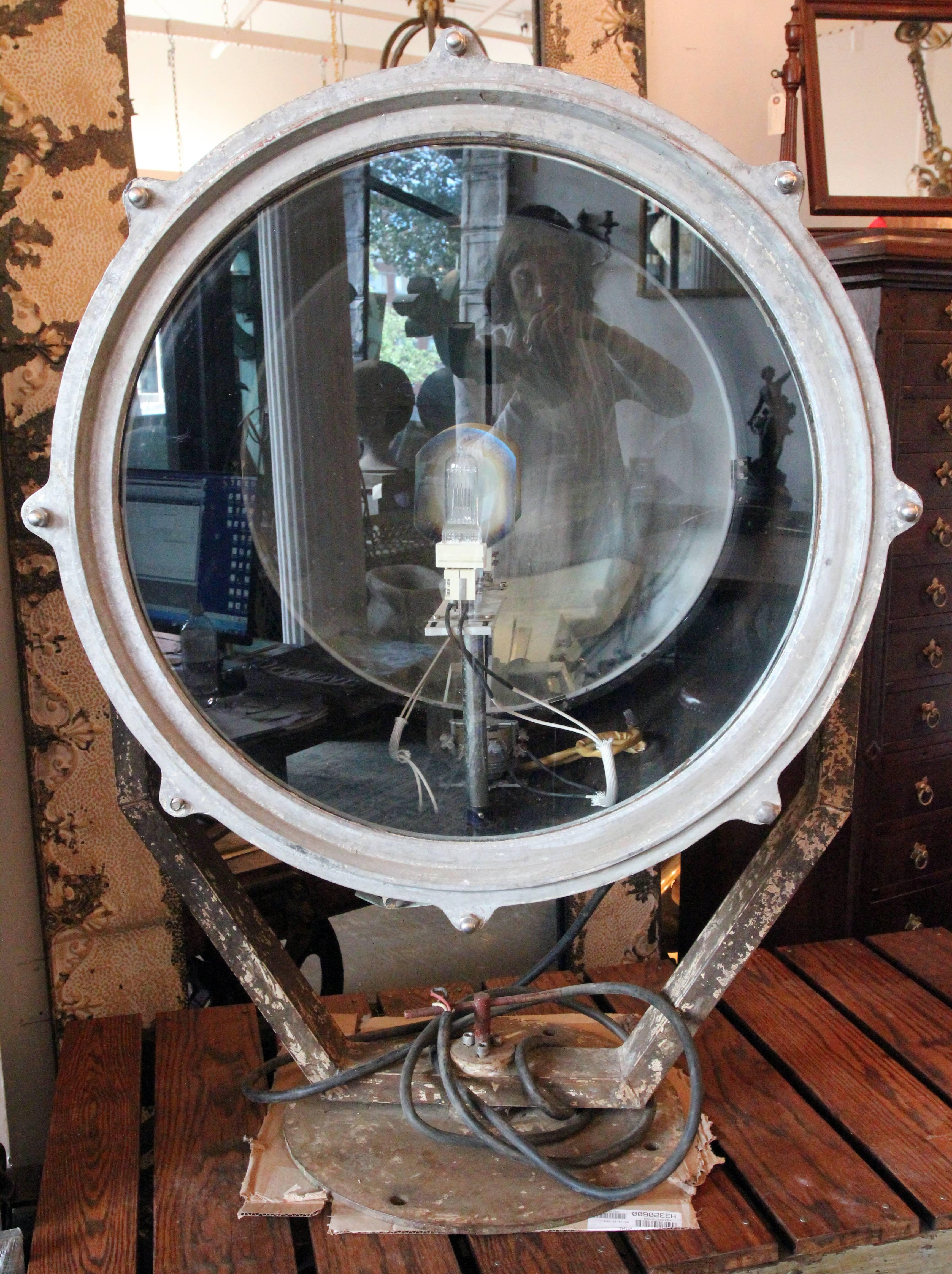 1960s adjustable steel lighthouse spotlight. In great condition. This can be seen at our 1800 South Grand Ave location in Downtown LA.