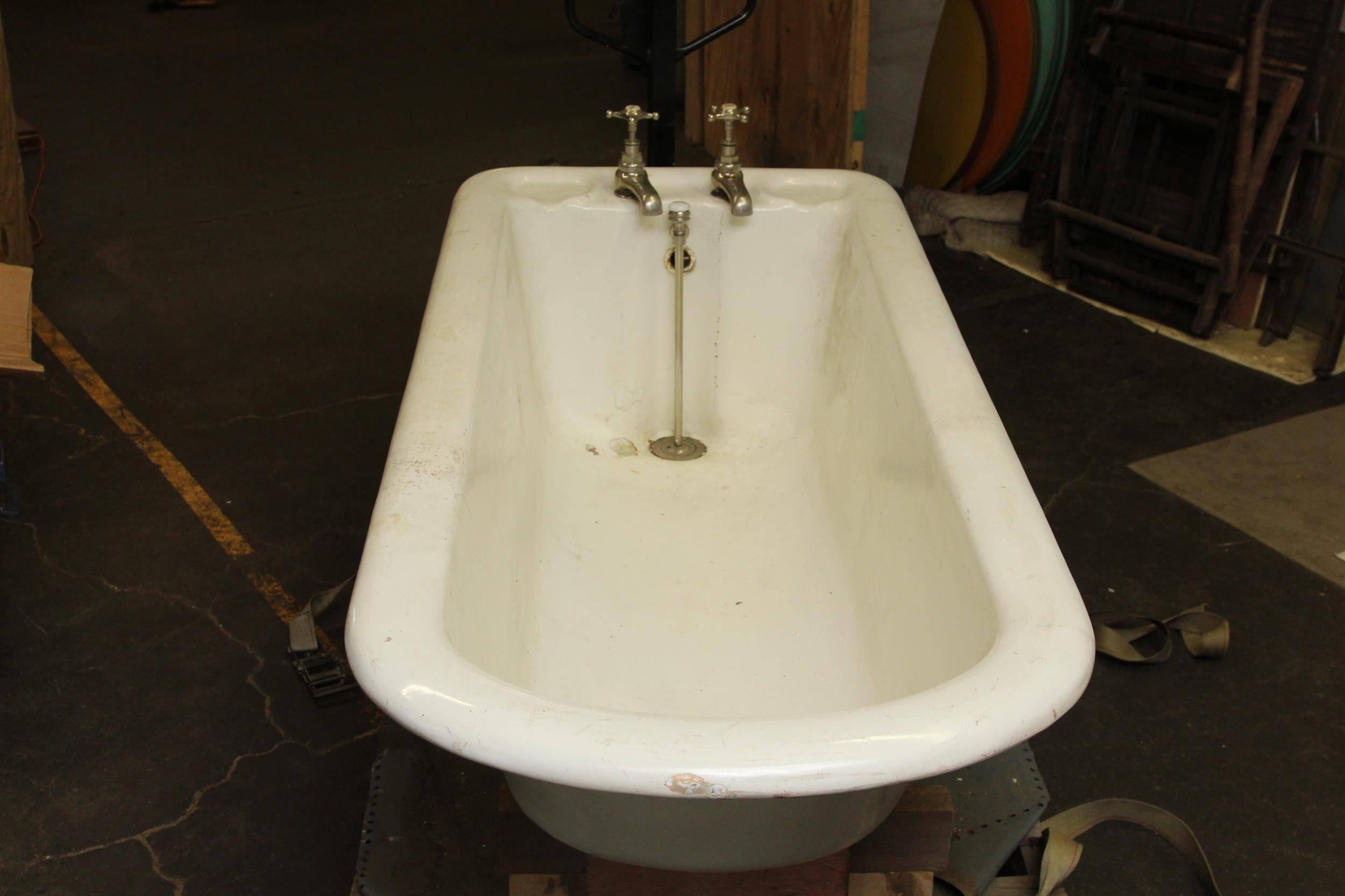 Industrial 1800s Unique 6.5 foot long English Claw Foot Bathtub with Soap Dish