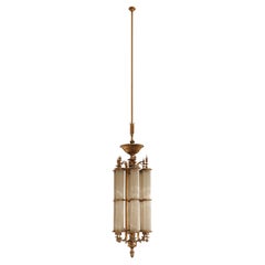 1930s Art Deco Large Scale Brass Pendant Light