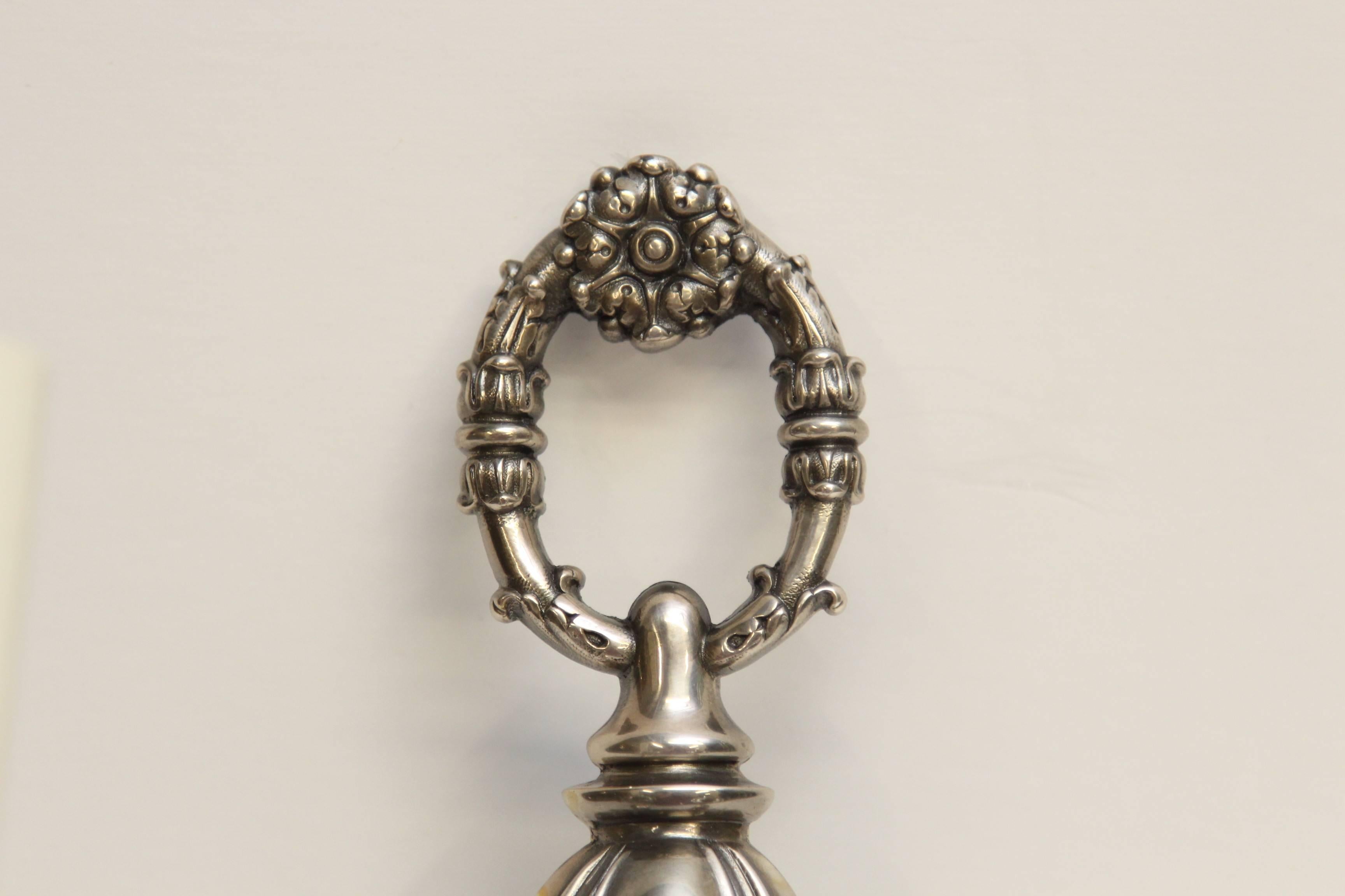 American 1920s Pair of Ornate Georgian EF Caldwell Two-Arm Silver over Bronze Sconces