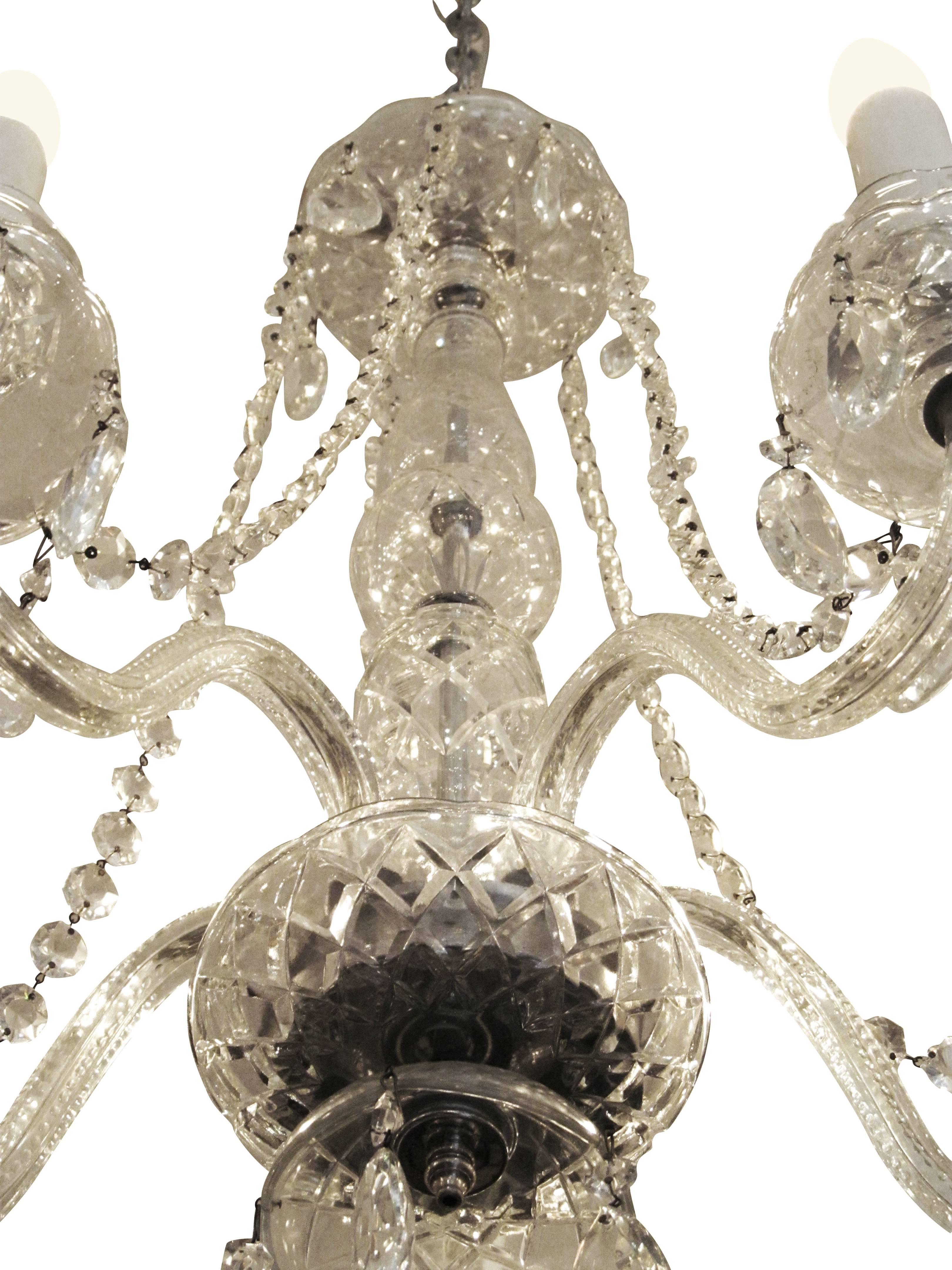 Unknown 1940s Restored Five-Arm Crystal Chandelier