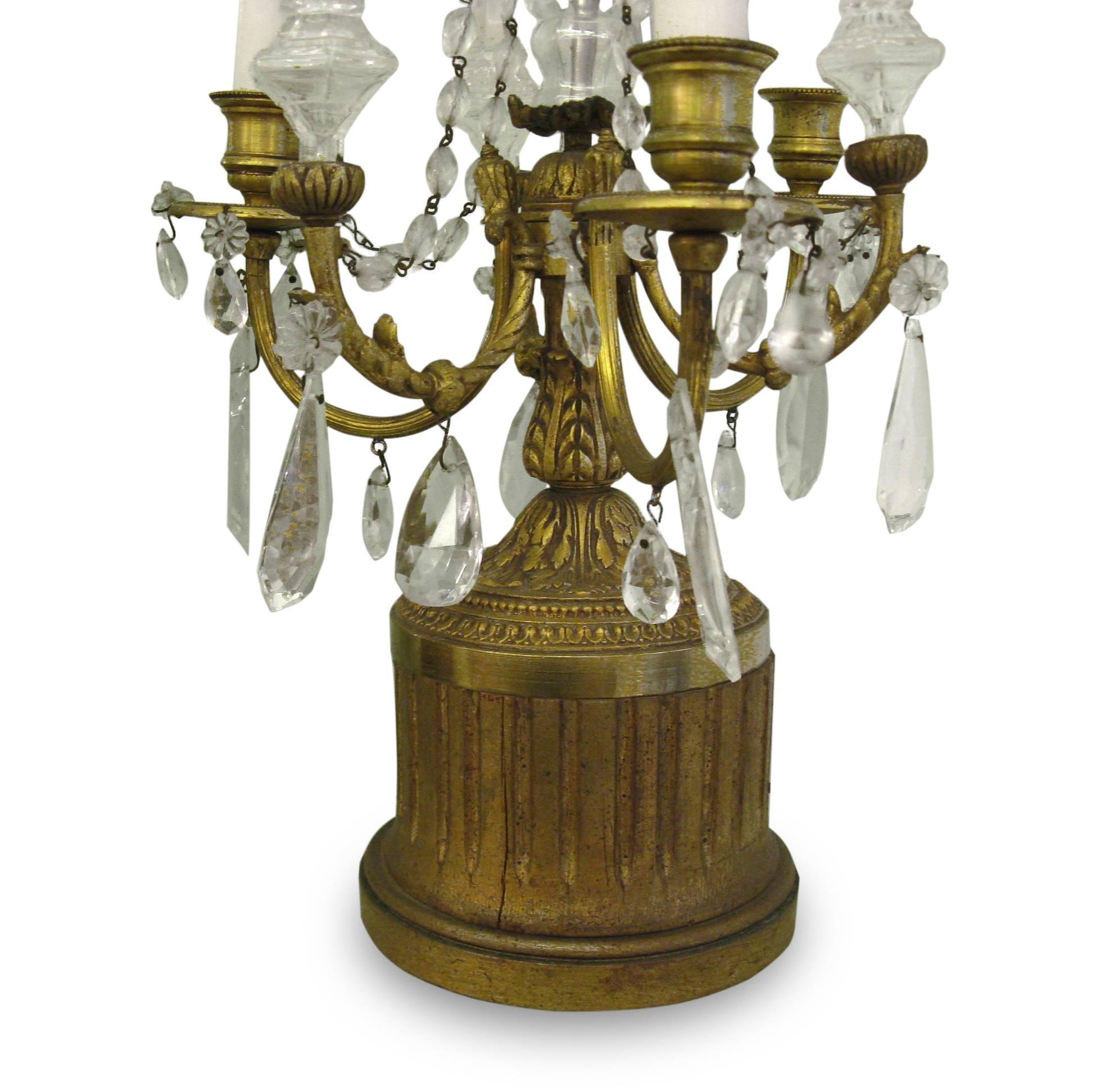 American Early 1900s Pair Electric Candelabras Swag Crystals For Sale