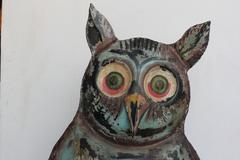 1980s Romanian Painted Steel Owl Folk Art Sculpture