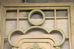 1916 Art Nouveau Entry Door with Cutouts and Sidelights from Barcelona, Spain