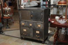 1920s Stripped and Lacquered Steel File Cabinet with Drawers and Compartments