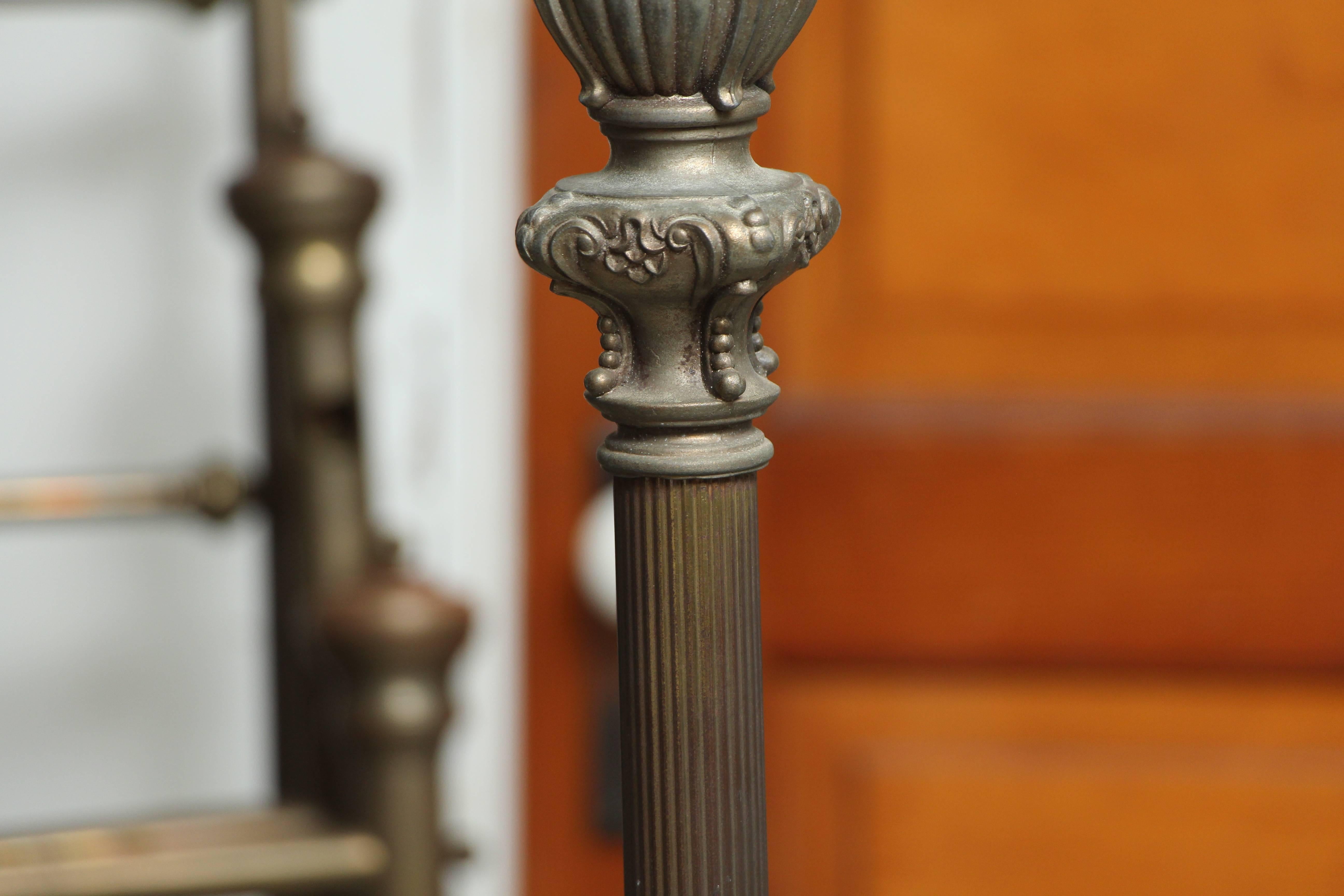 American 1930s Art Nouveau Torchiere Floor Lamp with Marble Base and Fluted Center Column