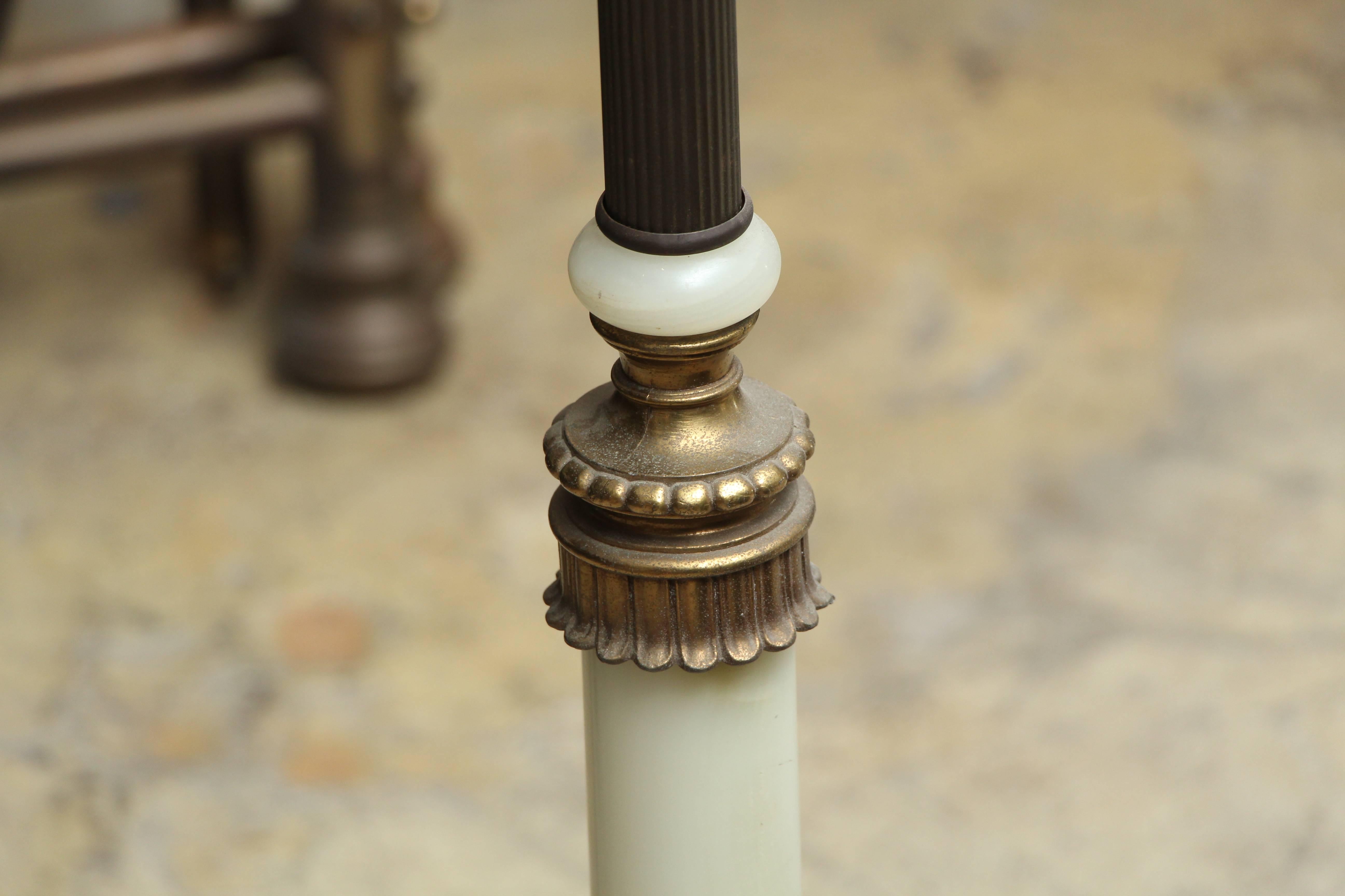Cast 1930s Art Nouveau Torchiere Floor Lamp with Marble Base and Fluted Center Column