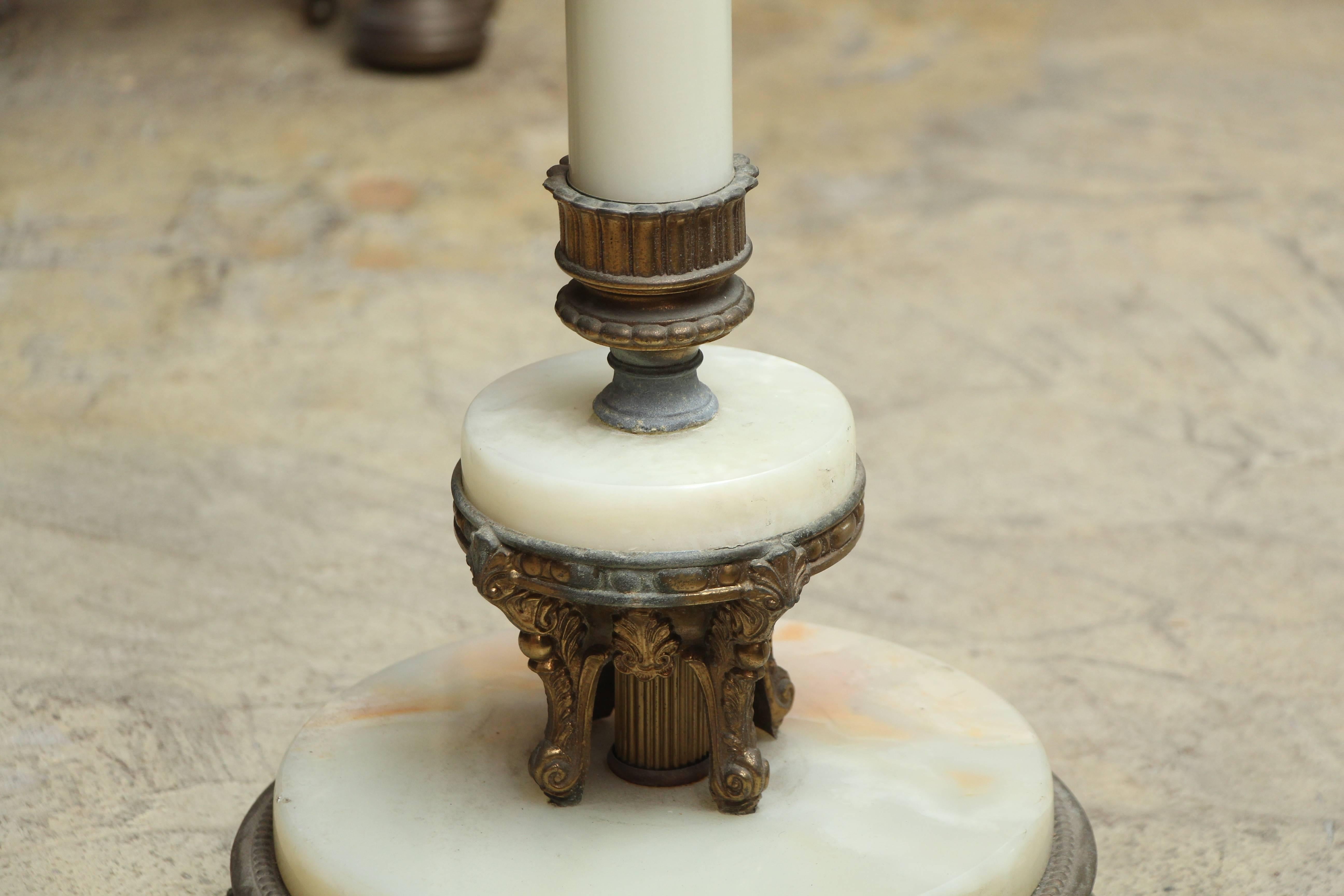 1930s Art Nouveau Torchiere Floor Lamp with Marble Base and Fluted Center Column In Excellent Condition In New York, NY