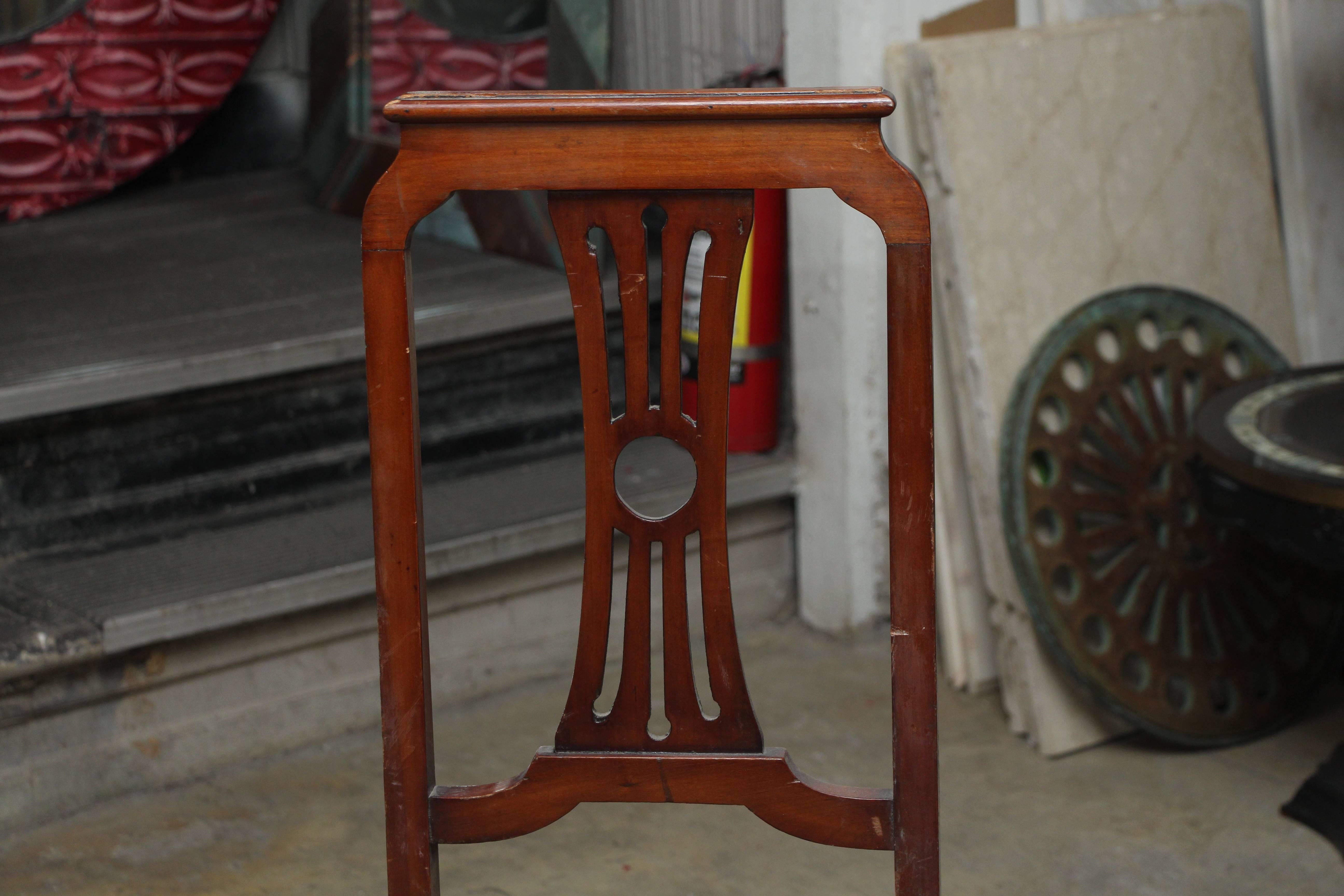 1940s Set of French Tall Lyre Back Carved Wood Dining Chairs with Leather Seat In Excellent Condition In New York, NY