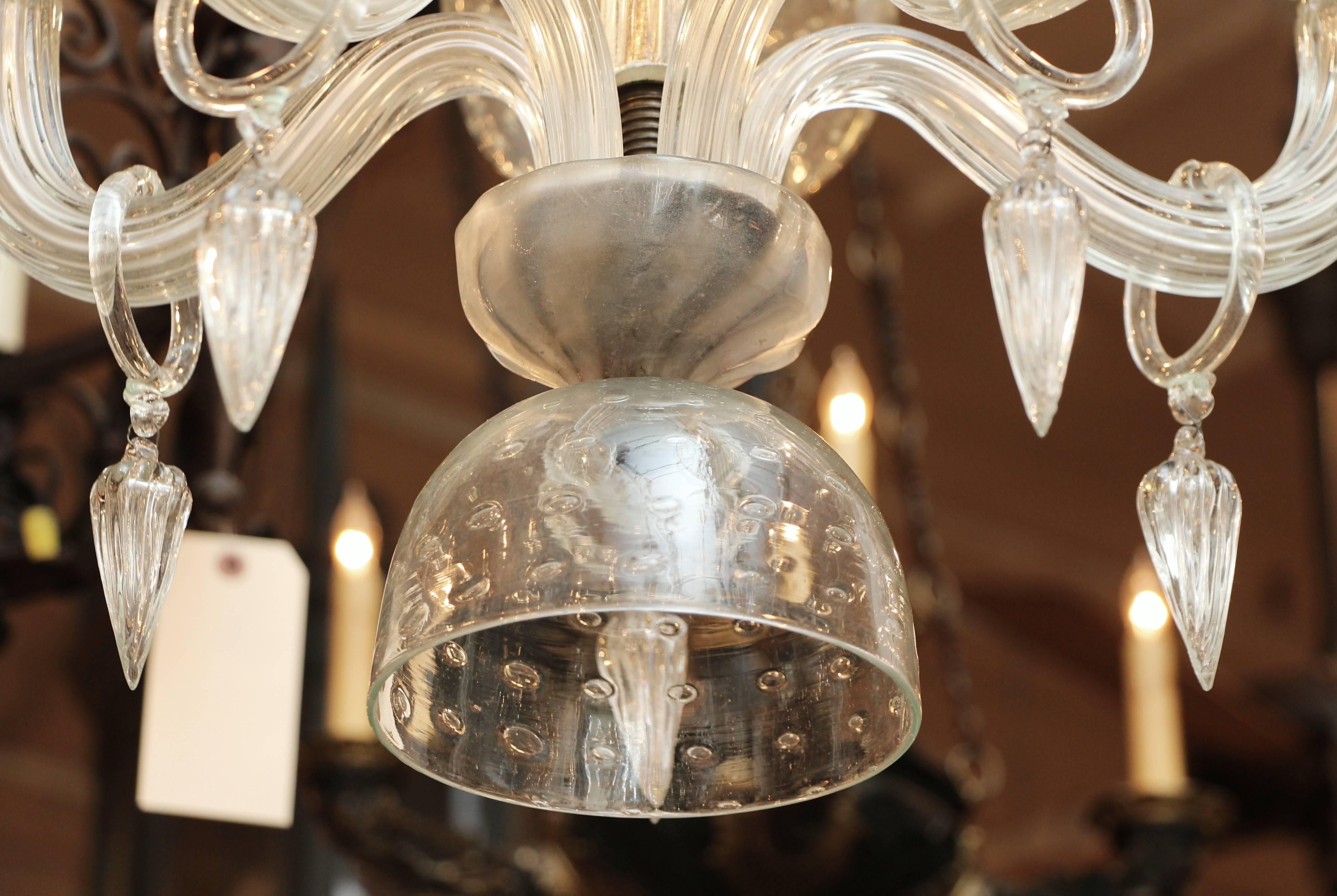 Segusa Italian Blown Glass and Brass Mid-Century Modern Five-Arm Chandelier 3
