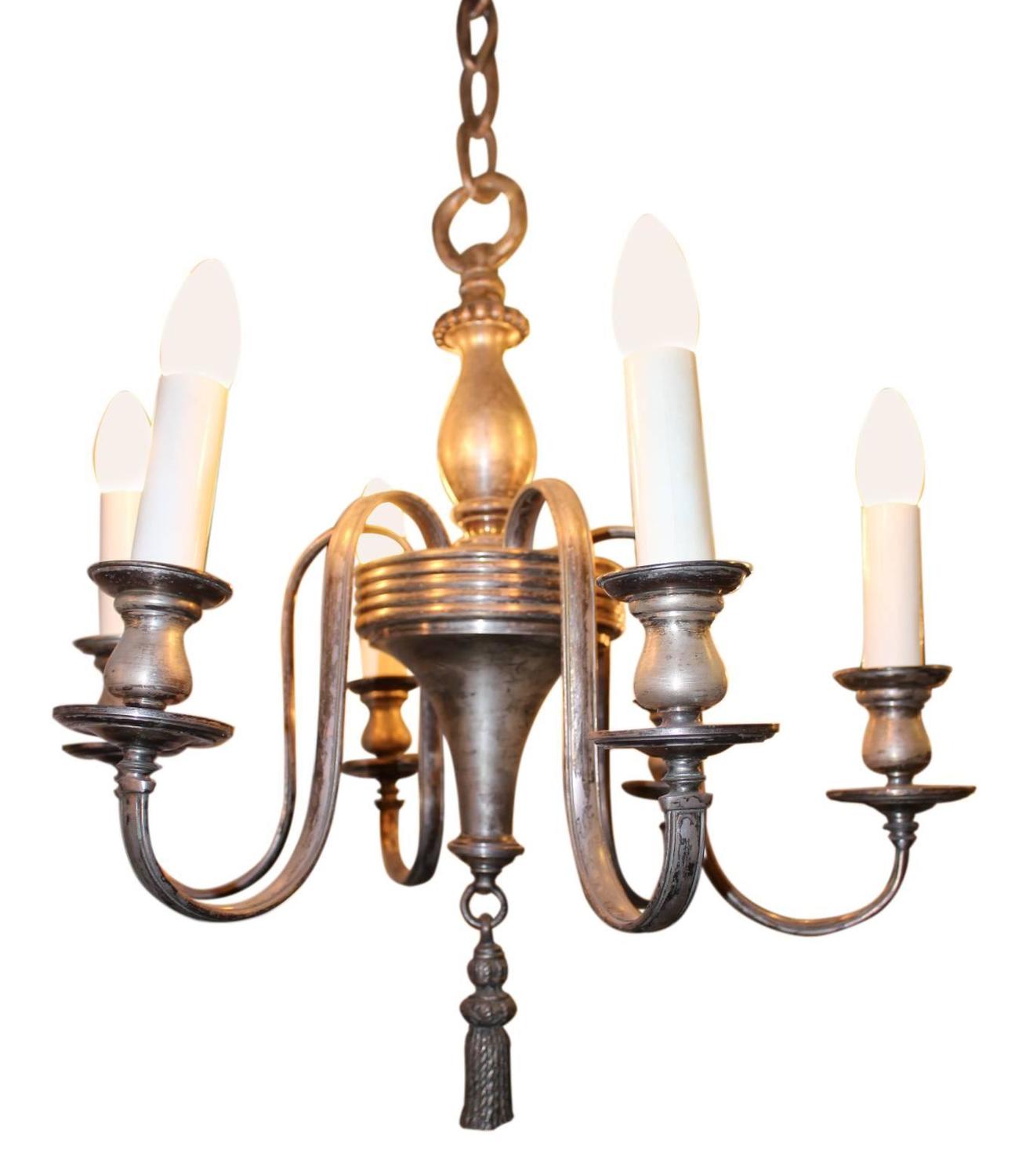 1827 Antique Sterling Silver Plated Filigree 4-Ring Chandelier Components – 6 Pieces – Brass Based