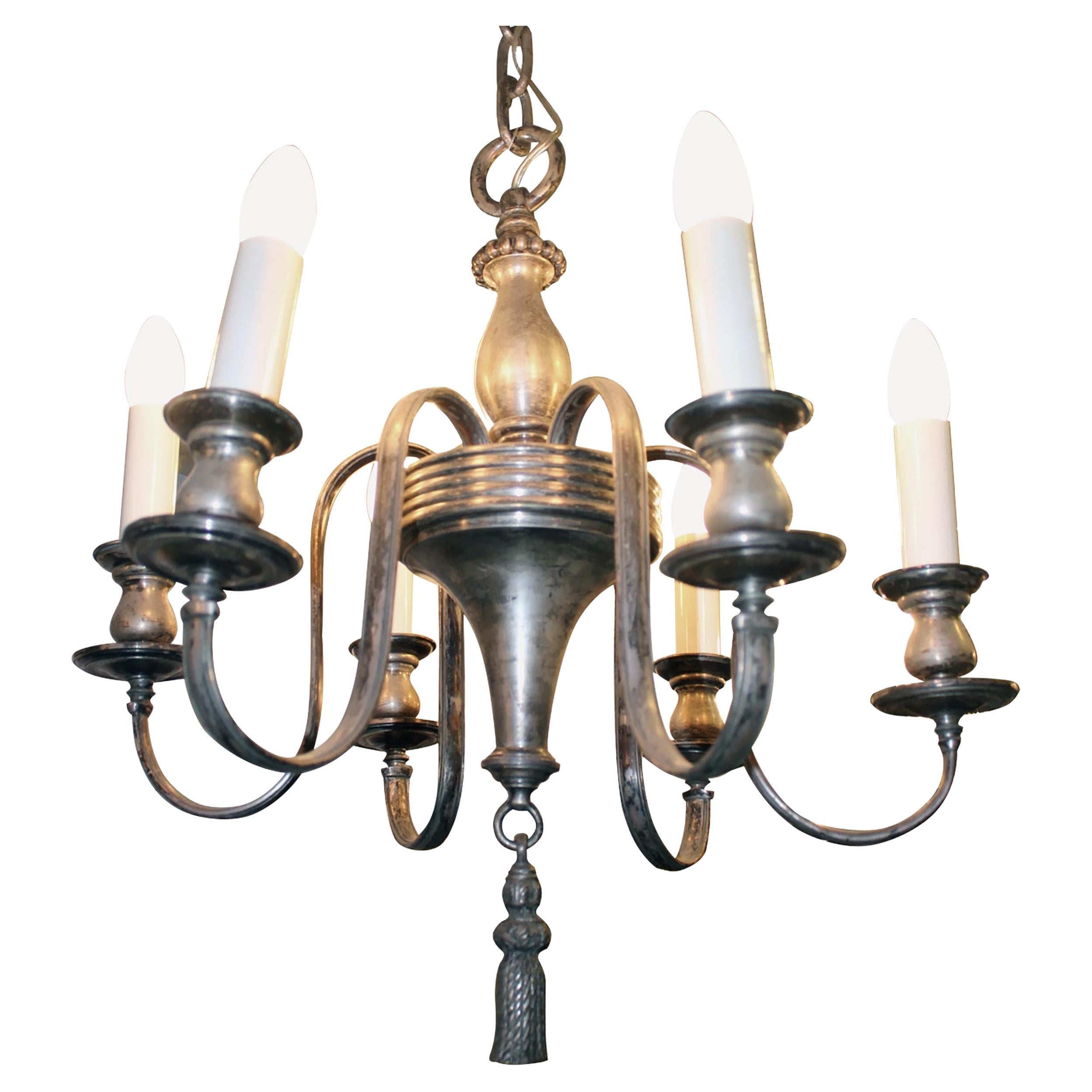 1920s Silver Plated Six-Light Colonial Style Chandelier