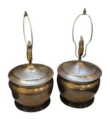 1980s Pair of Tiered Brass Urn Shaped Table Lamps 1980s Pair of Tiered Brass Urn Shaped Table Lamps