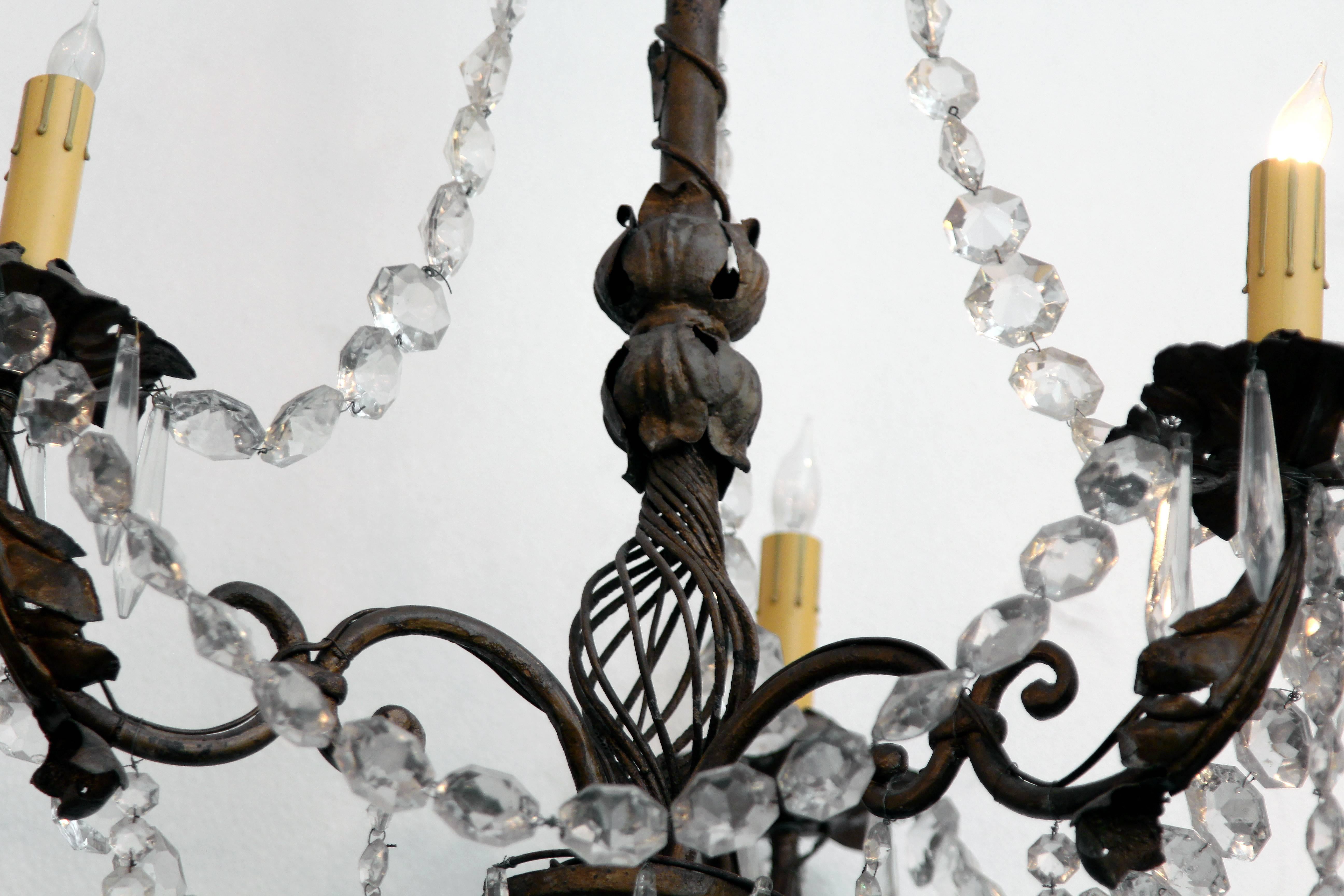 3 Arm Marie Theresa Bronze Floral Chandelier Crystal Beaded For Sale 1