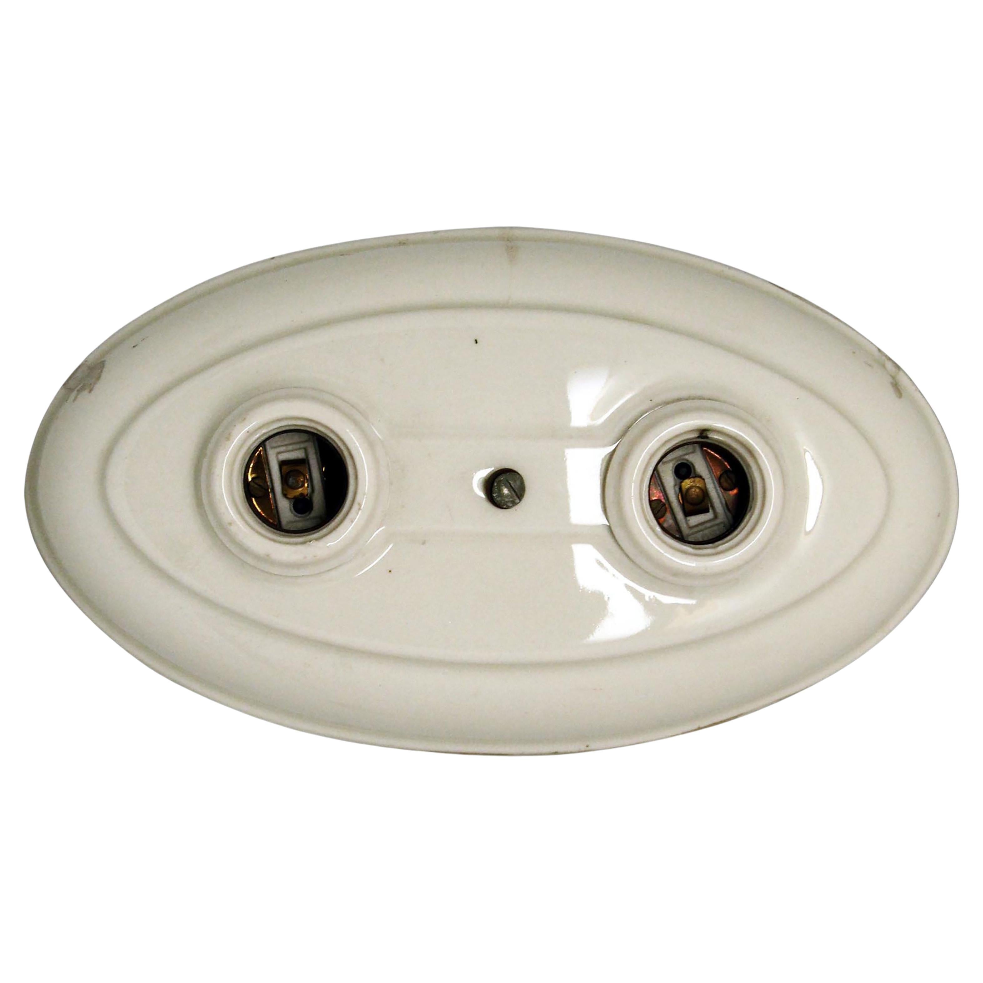 White Porcelain 2 Exposed Bulb Flush Mount Light