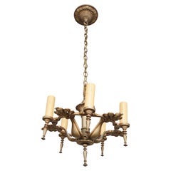 Antique Rewired Brass 5 Arm Ornate Chandelier