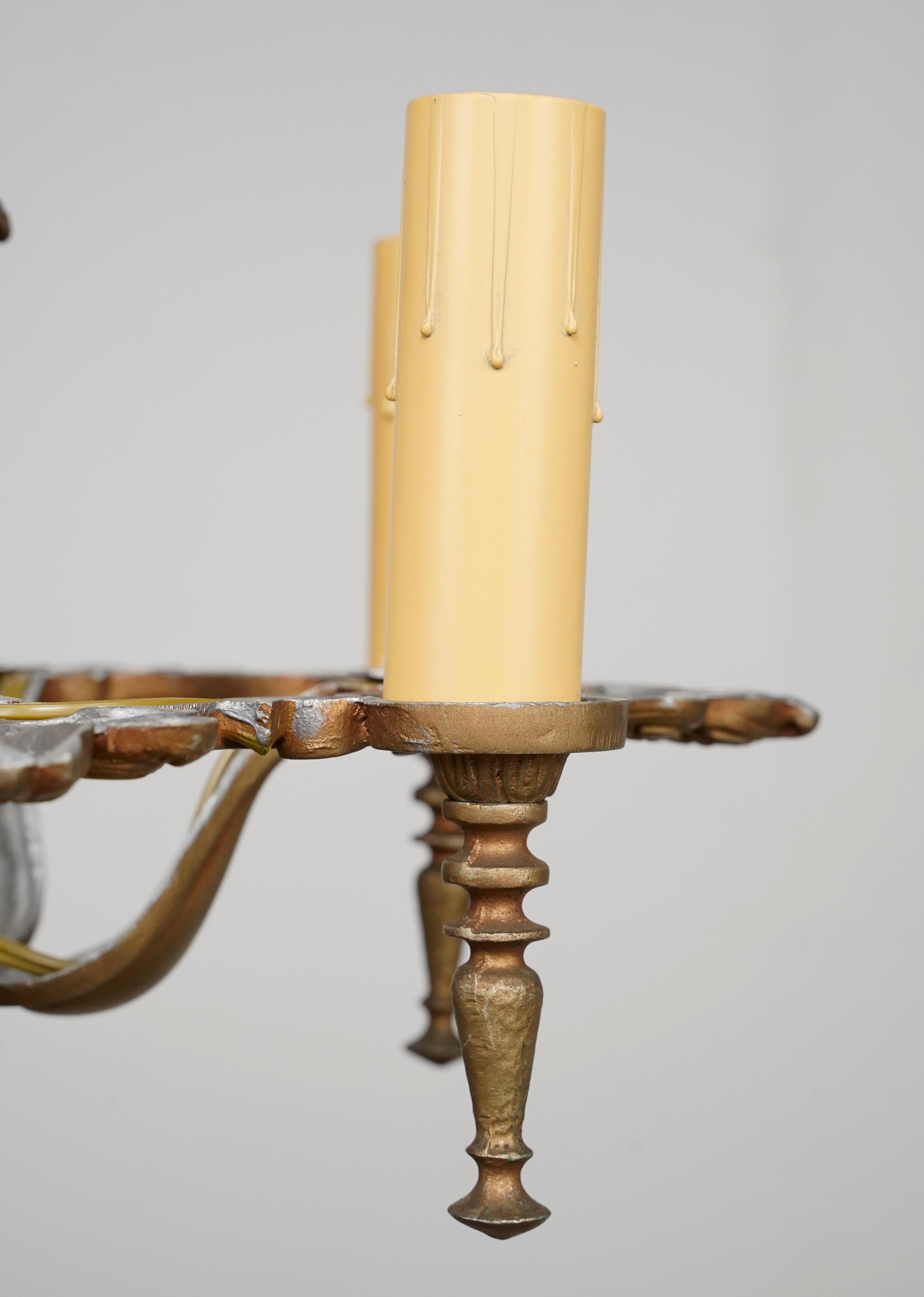 Rewired Brass 5 Arm Ornate Chandelier In Good Condition For Sale In New York, NY