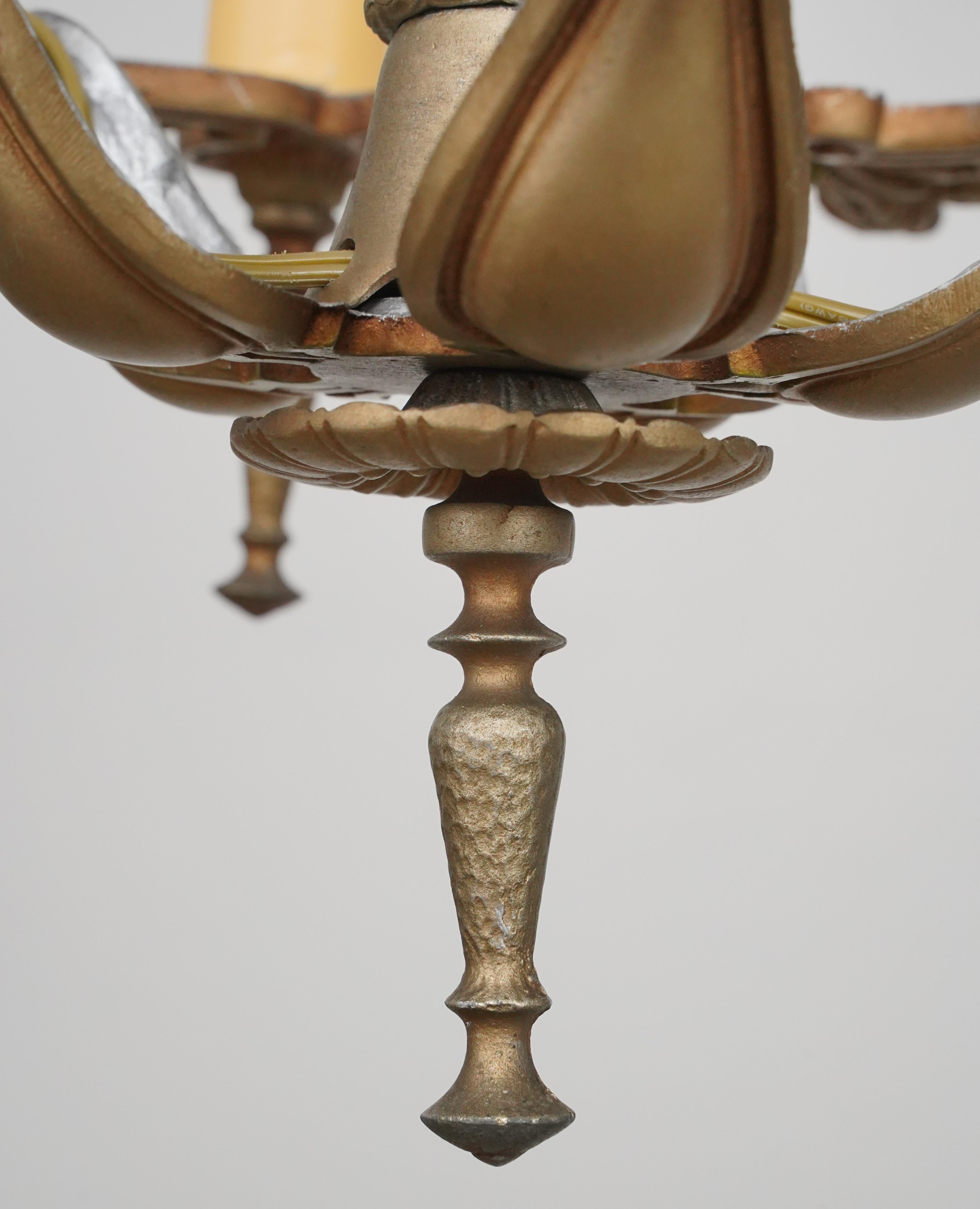 20th Century Rewired Brass 5 Arm Ornate Chandelier For Sale