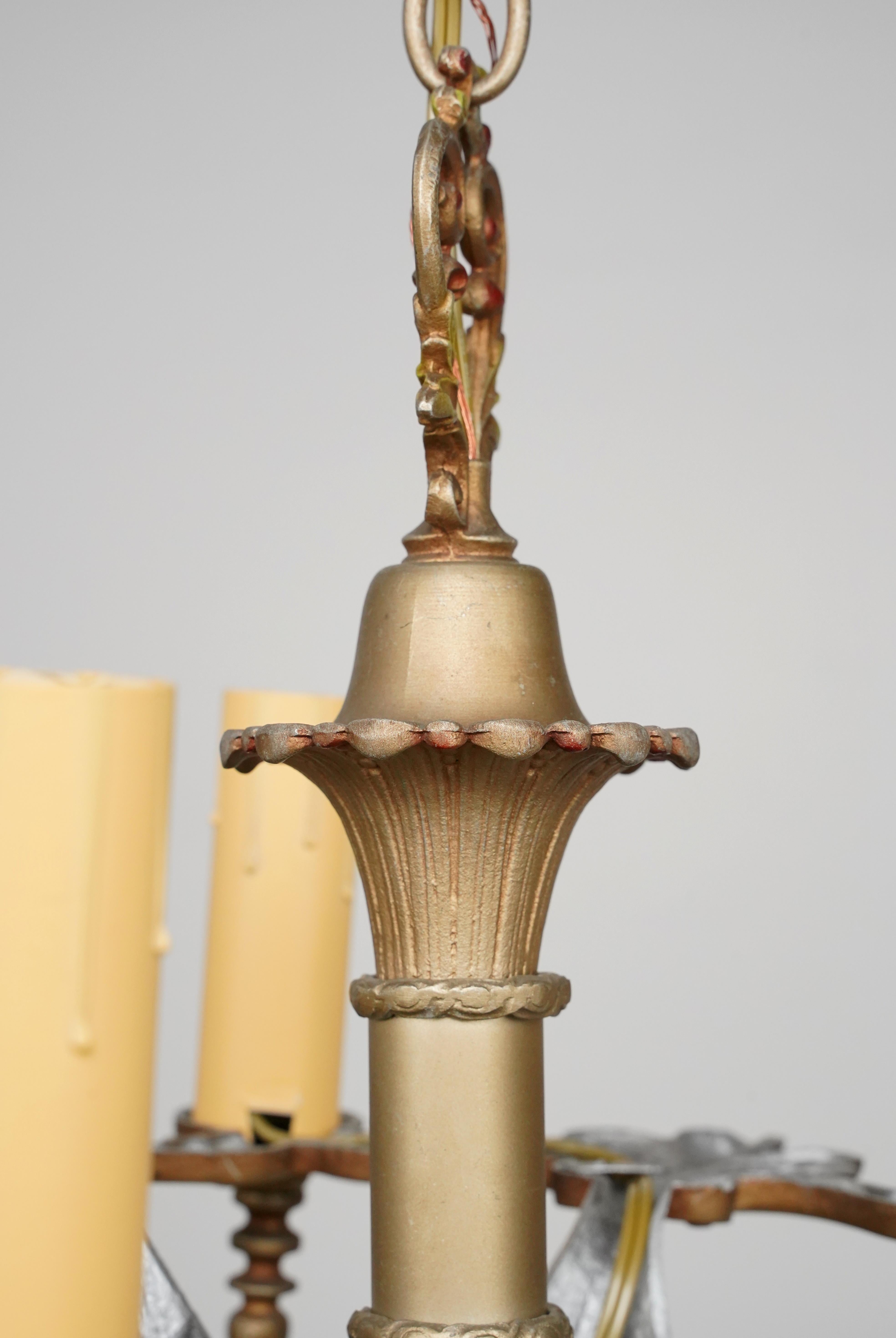 American Rewired Brass 5 Arm Ornate Chandelier For Sale