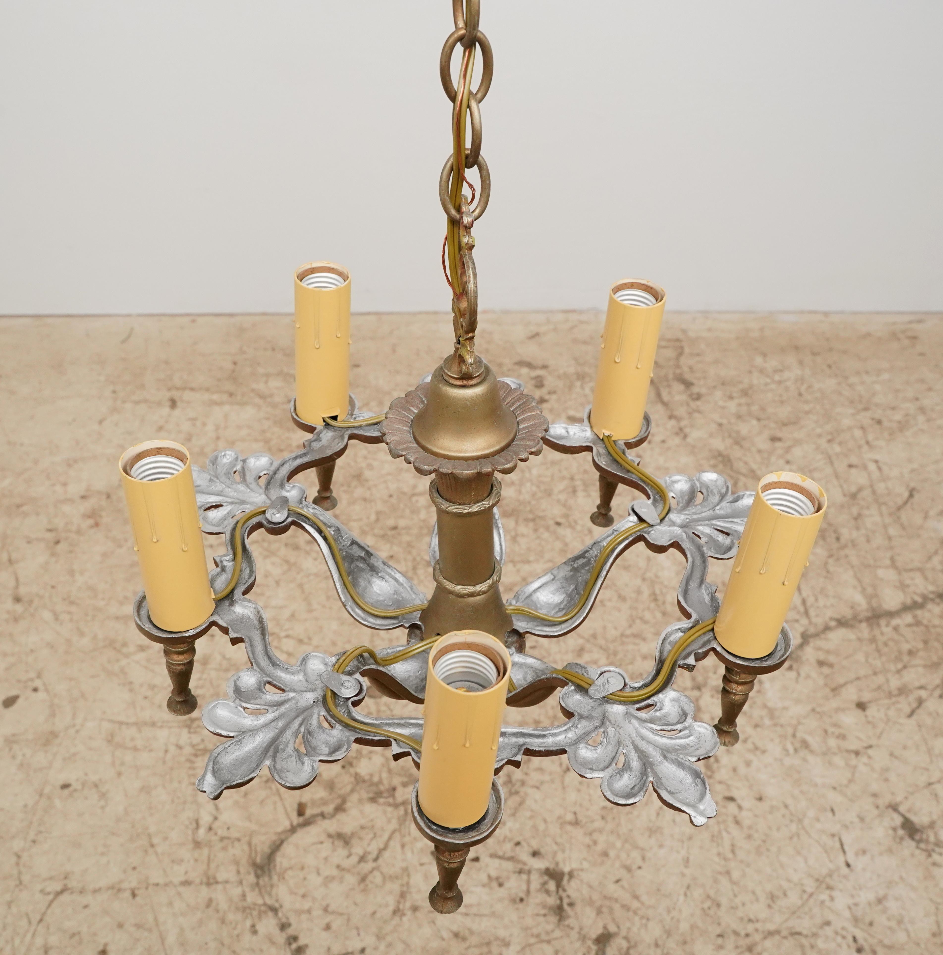 Rewired Brass 5 Arm Ornate Chandelier For Sale 3