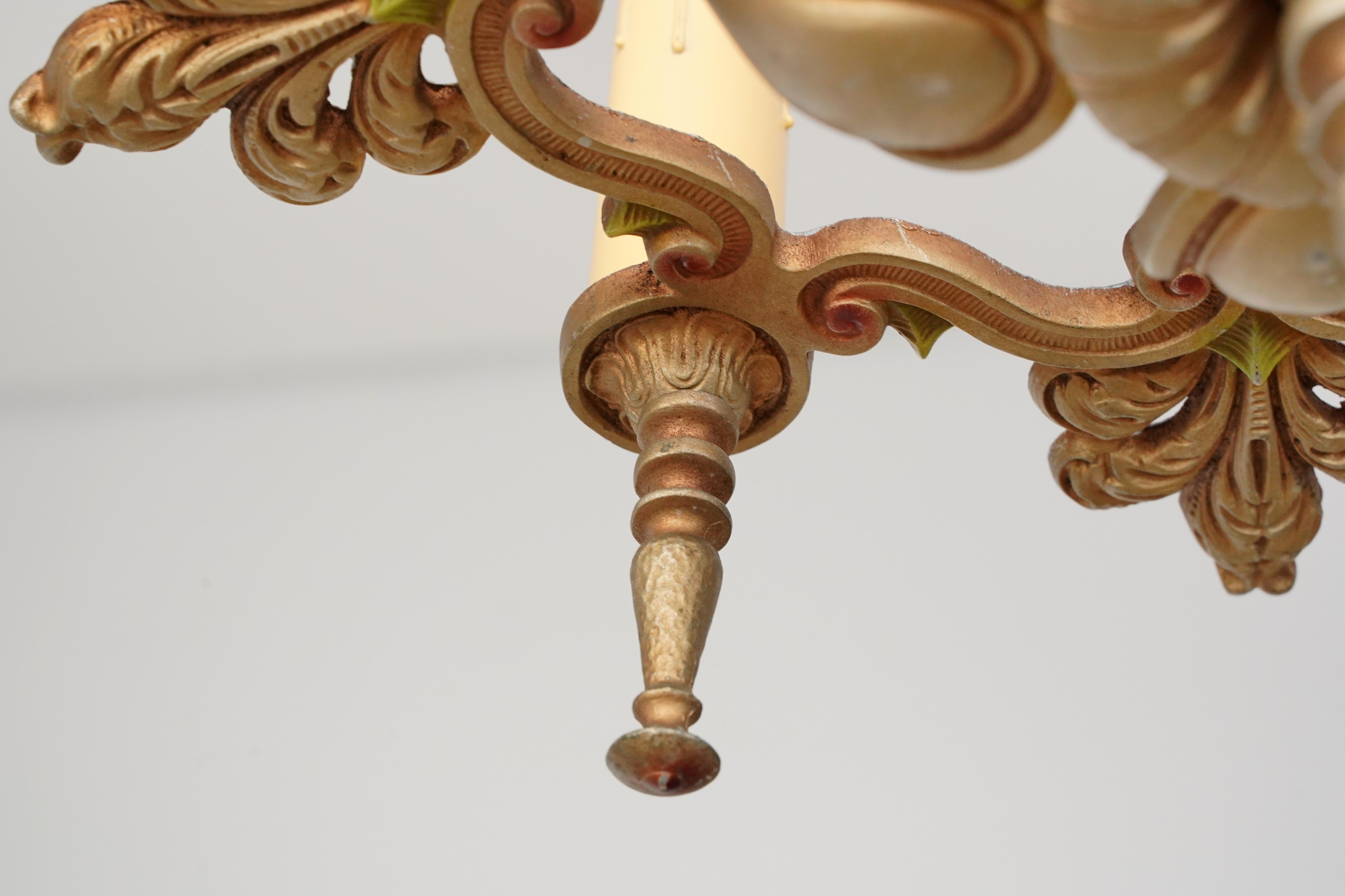 Rewired Brass 5 Arm Ornate Chandelier For Sale 2
