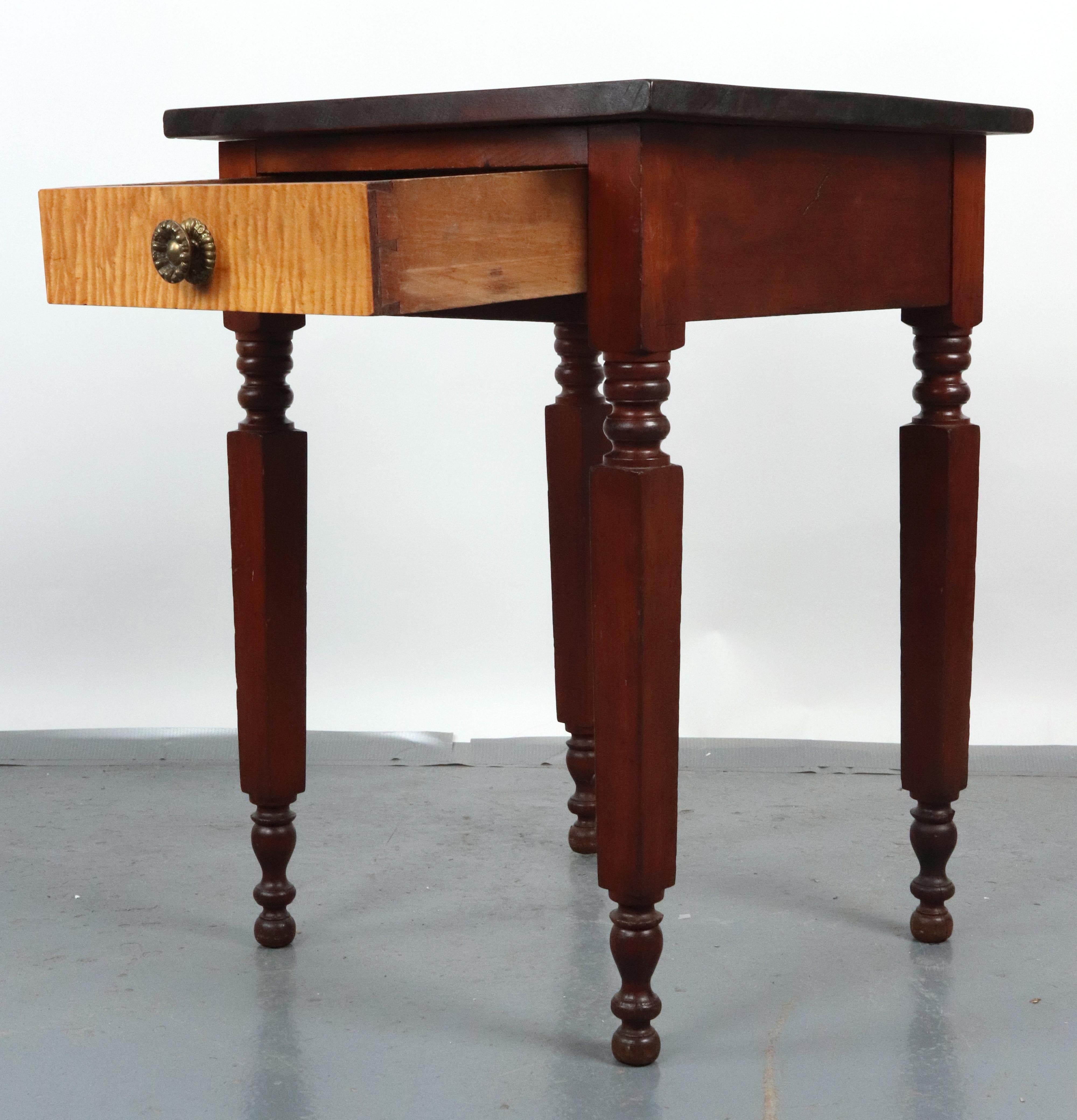 American Sheraton Pine, Maple Cherry Wood 1 Drawer Side Table For Sale