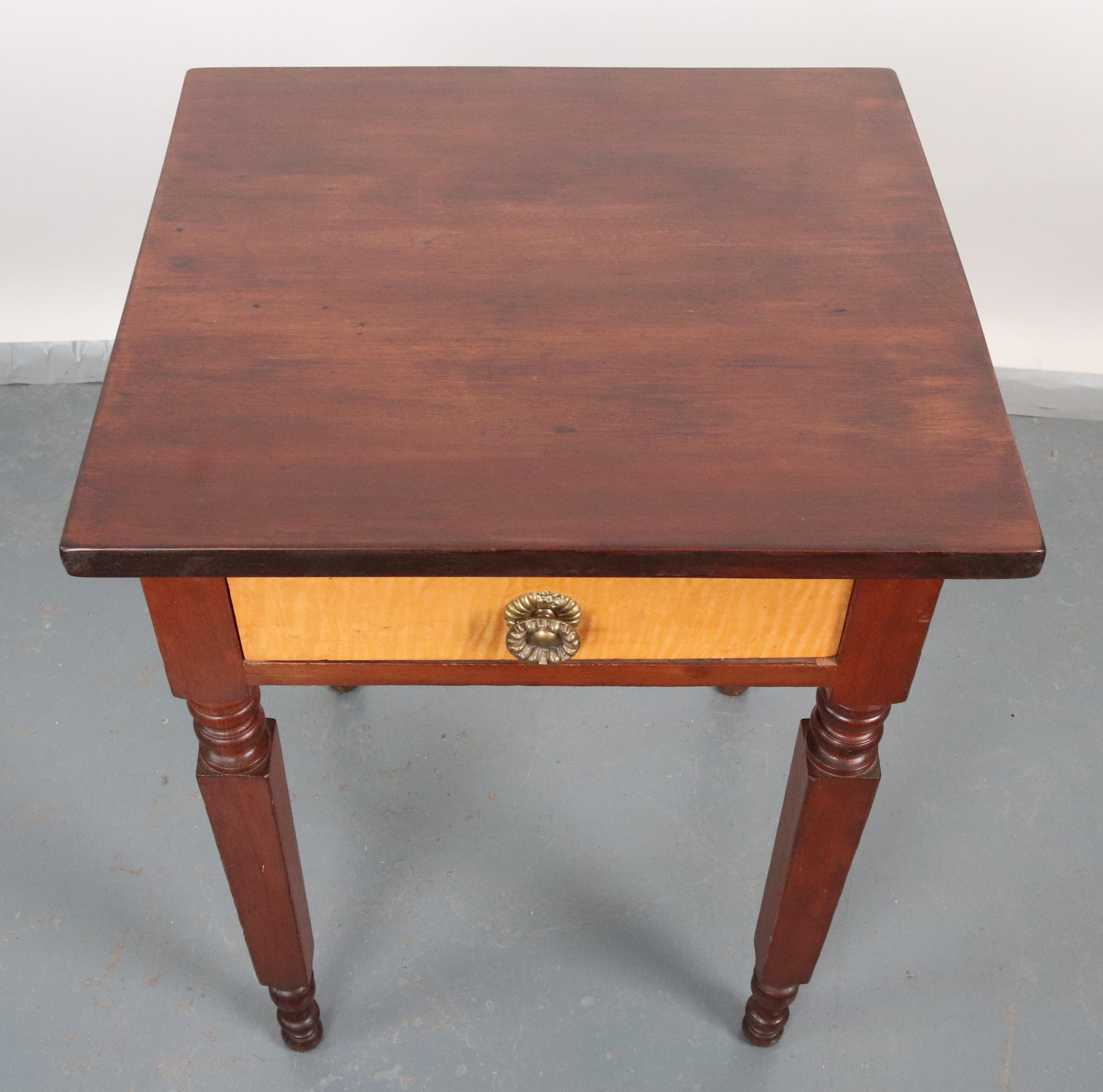 Sheraton Pine, Maple Cherry Wood 1 Drawer Side Table For Sale 3