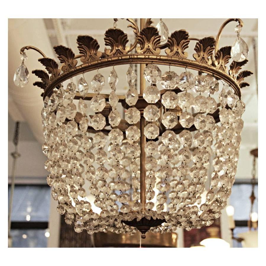 Mid-20th Century 1930s New York Plaza Hotel Leaded Crystal Basket Chandelier