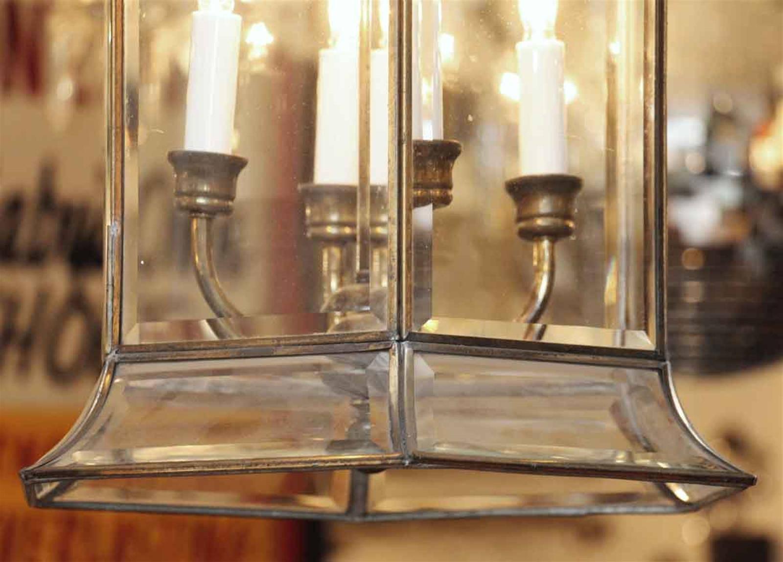 American Eight Light Six Sided Beveled Glass Nickel-Plated Lantern Pendant