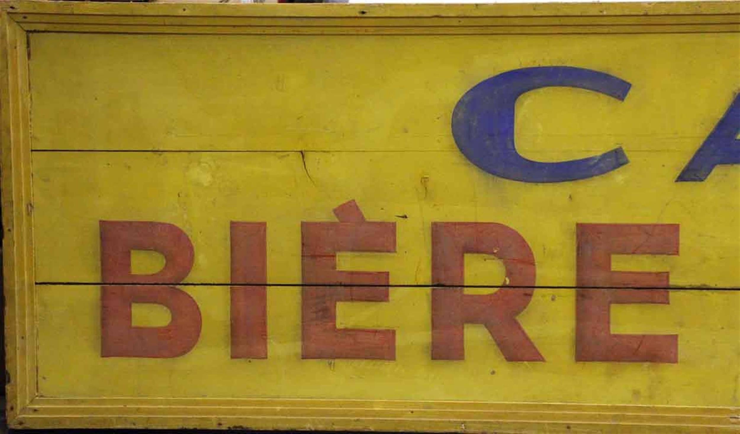 Long wooden hand painted Cafe Biere Wagner sign, 1970s from France. Great color and solid condition! This can be seen at our 2420 Broadway location on the upper west side in Manhattan.