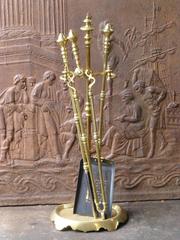 19th Century Brass Set of Fireplace Tools, Companion Set