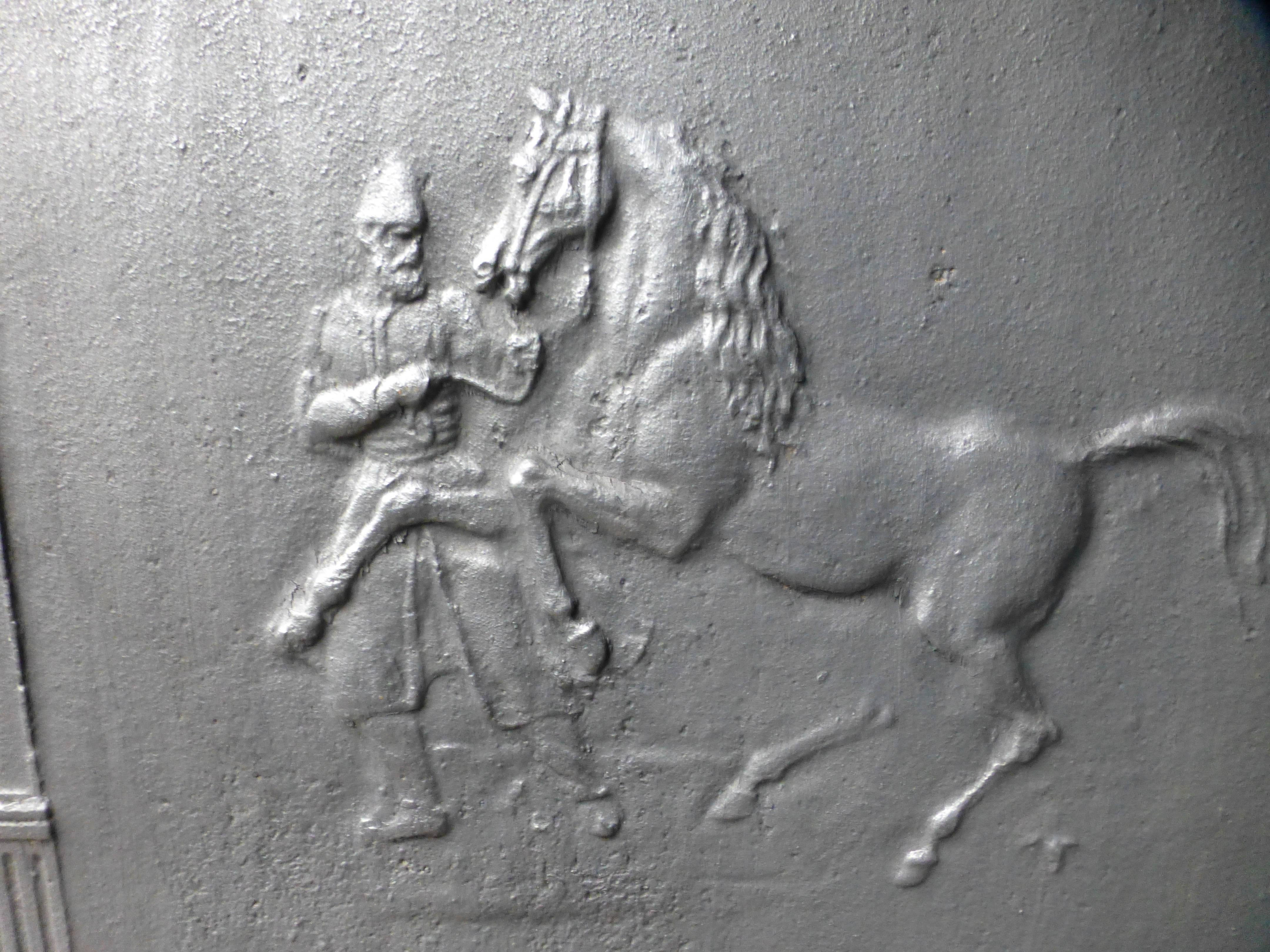Cast 19th Century Fireback Horseman and Horse