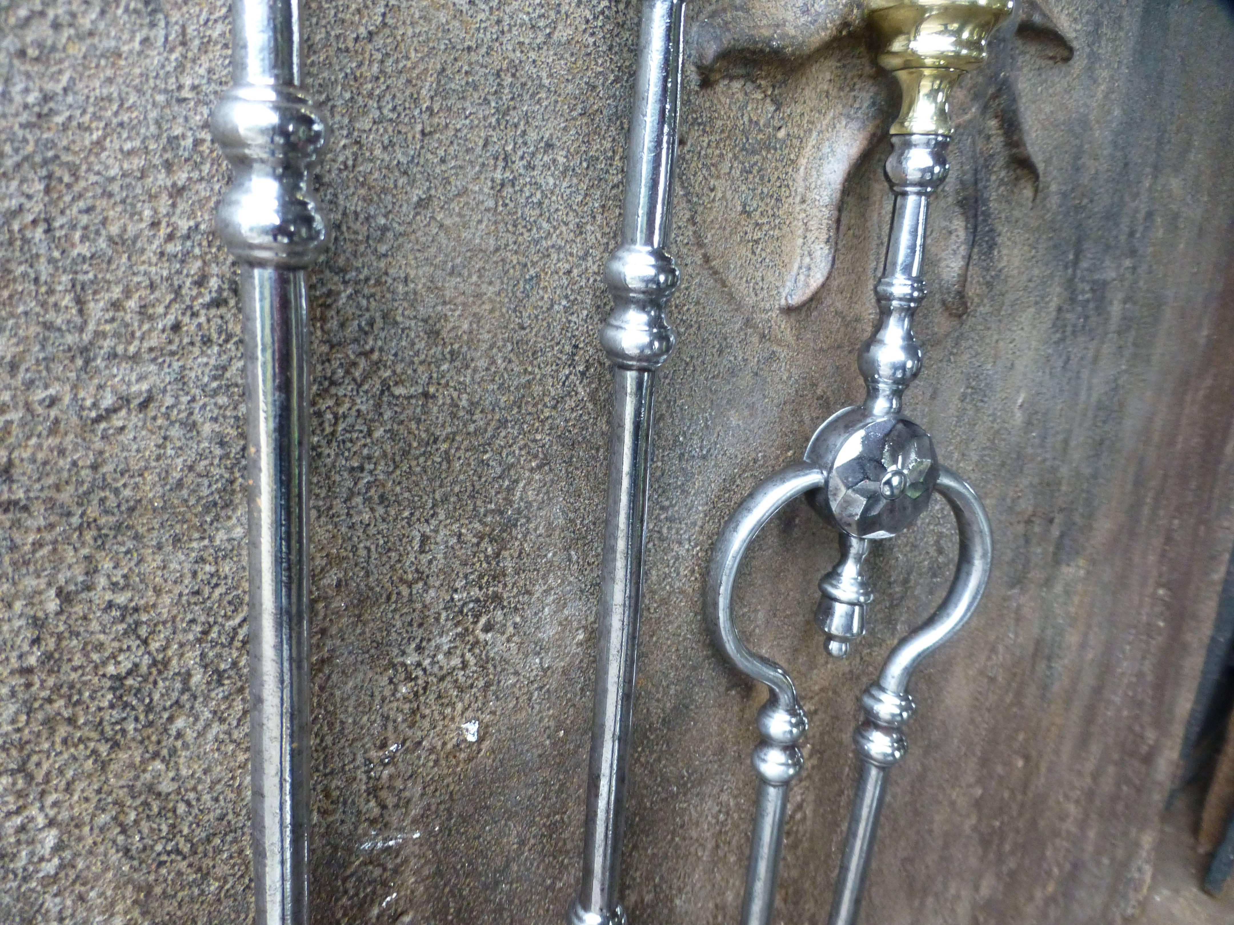 Forged 19th Century Polished Steel Fireplace Tools - Companion Set