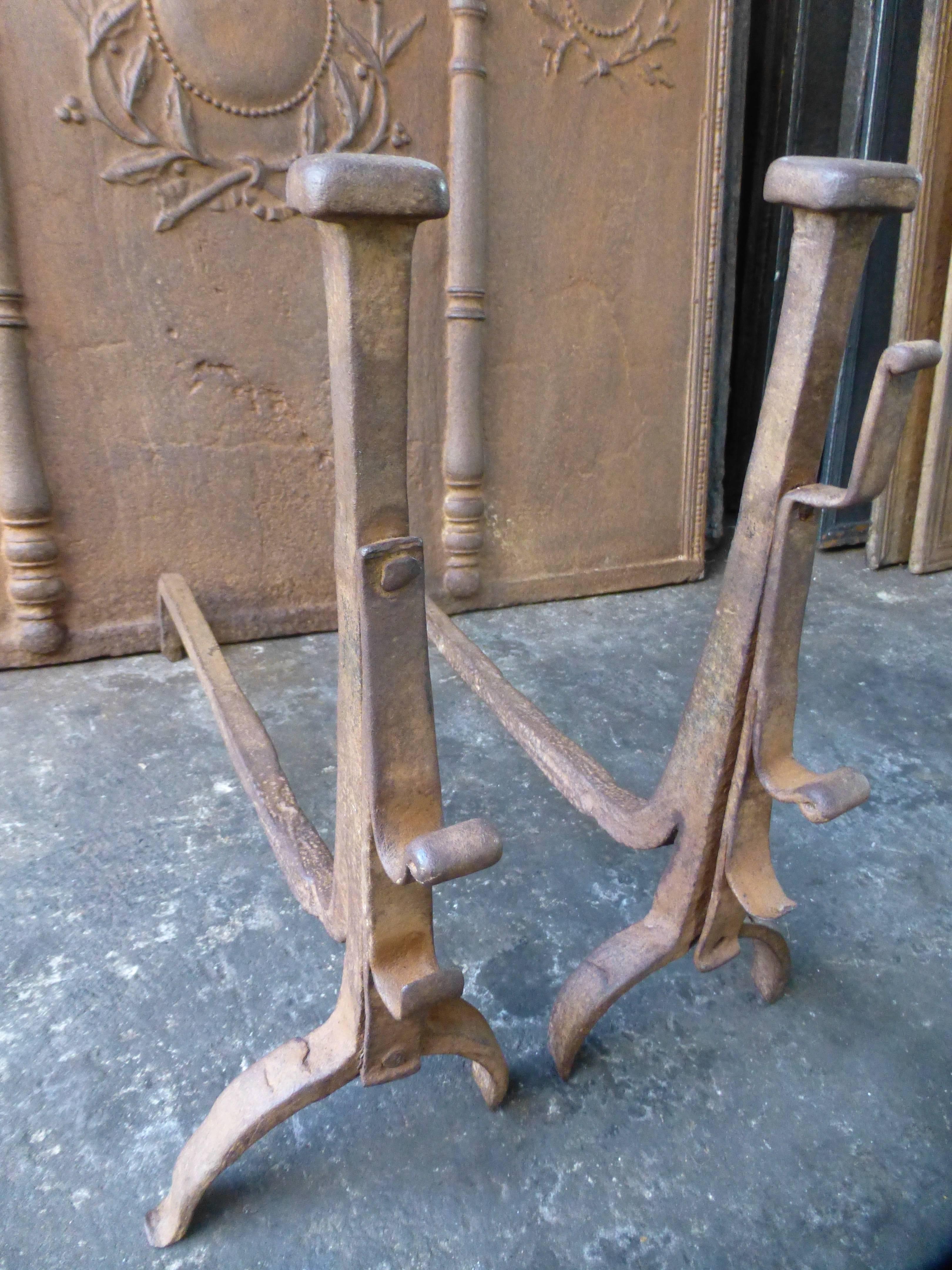 Forged 17th Century French Andirons, Firedogs