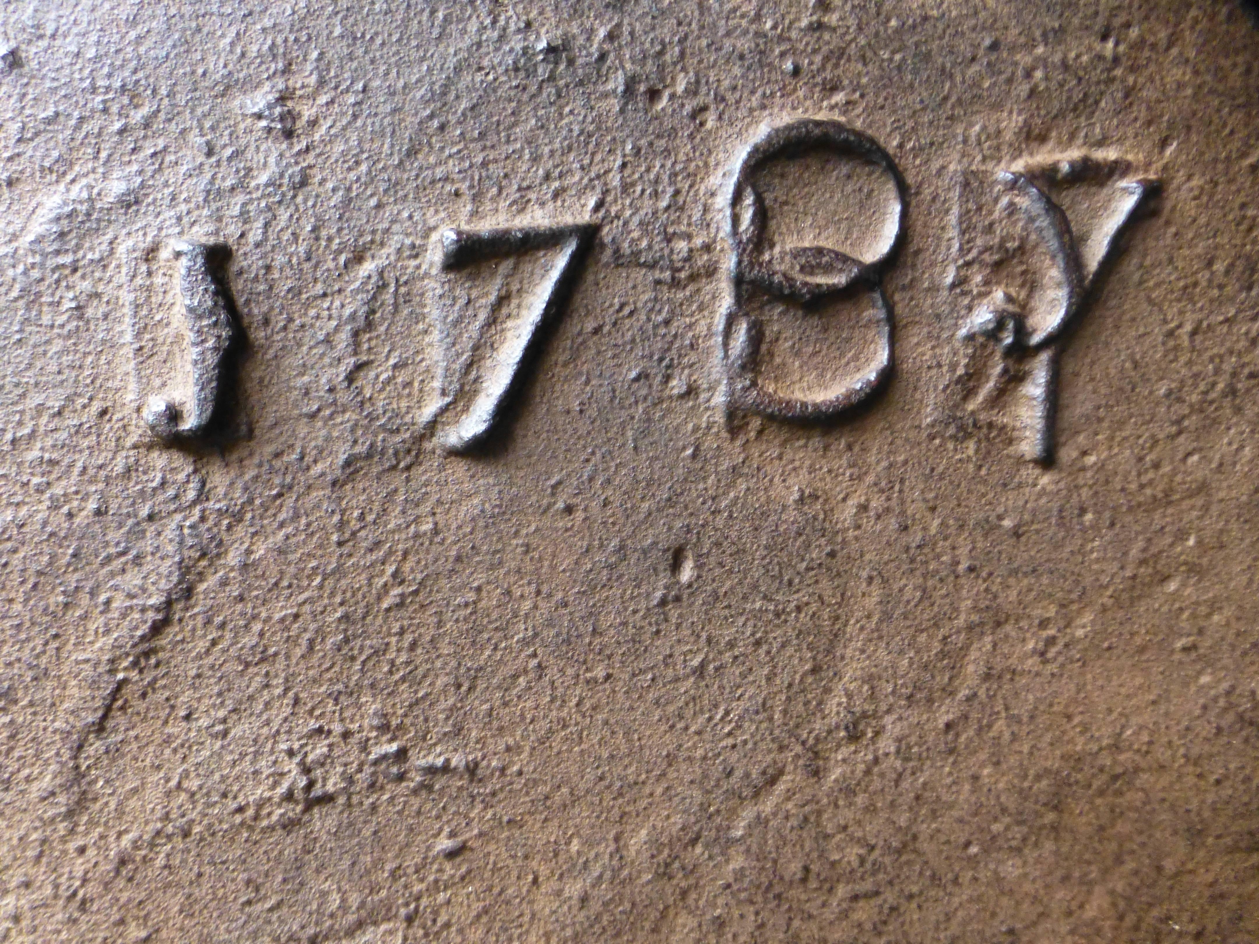 Neoclassical 18th Century French Fireback with Name and Date 1789