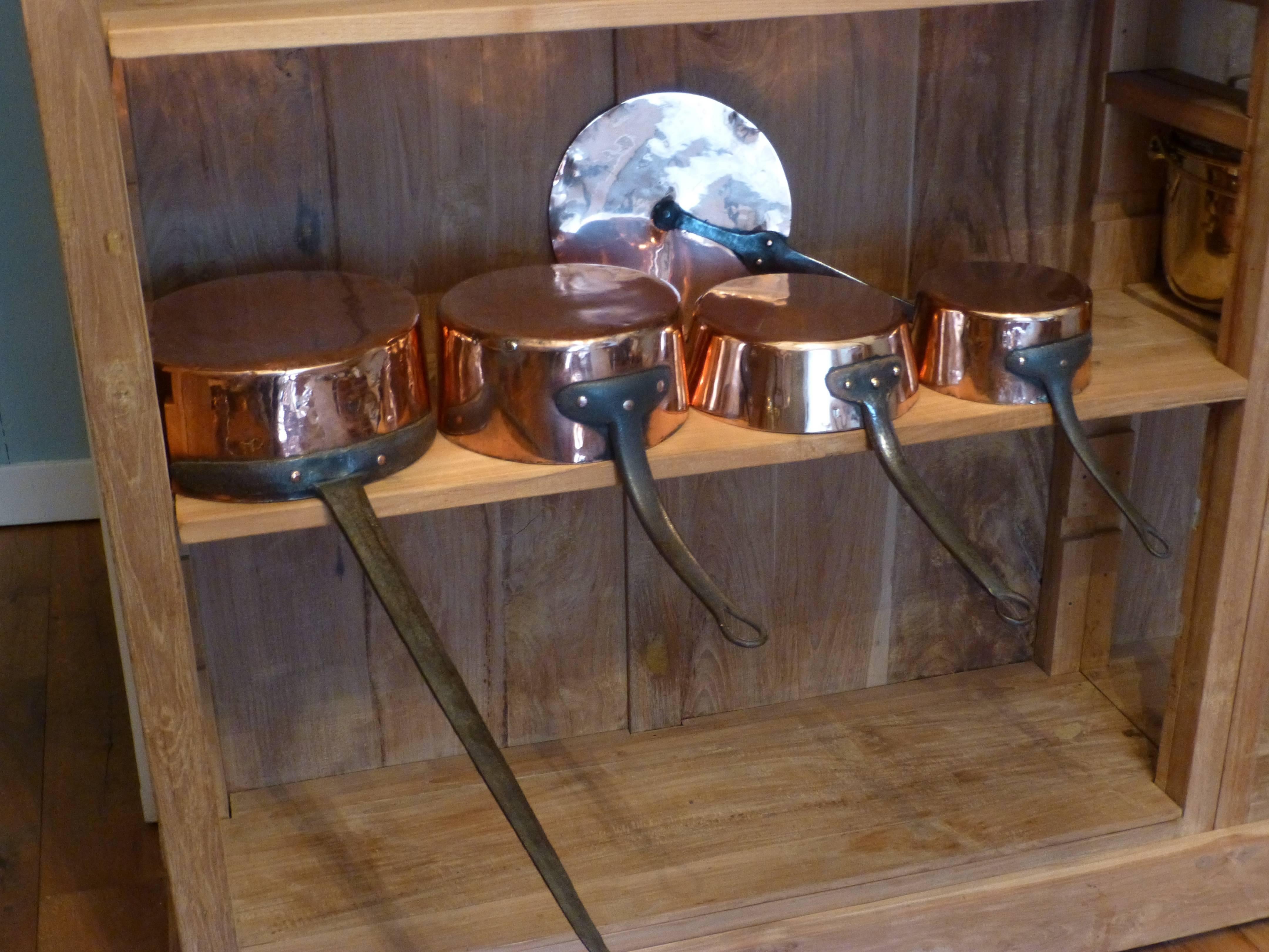 Magnificent Set of Re-Tinned Antique Copper Pans, Copper Pots In Good Condition In Amerongen, Amerongen