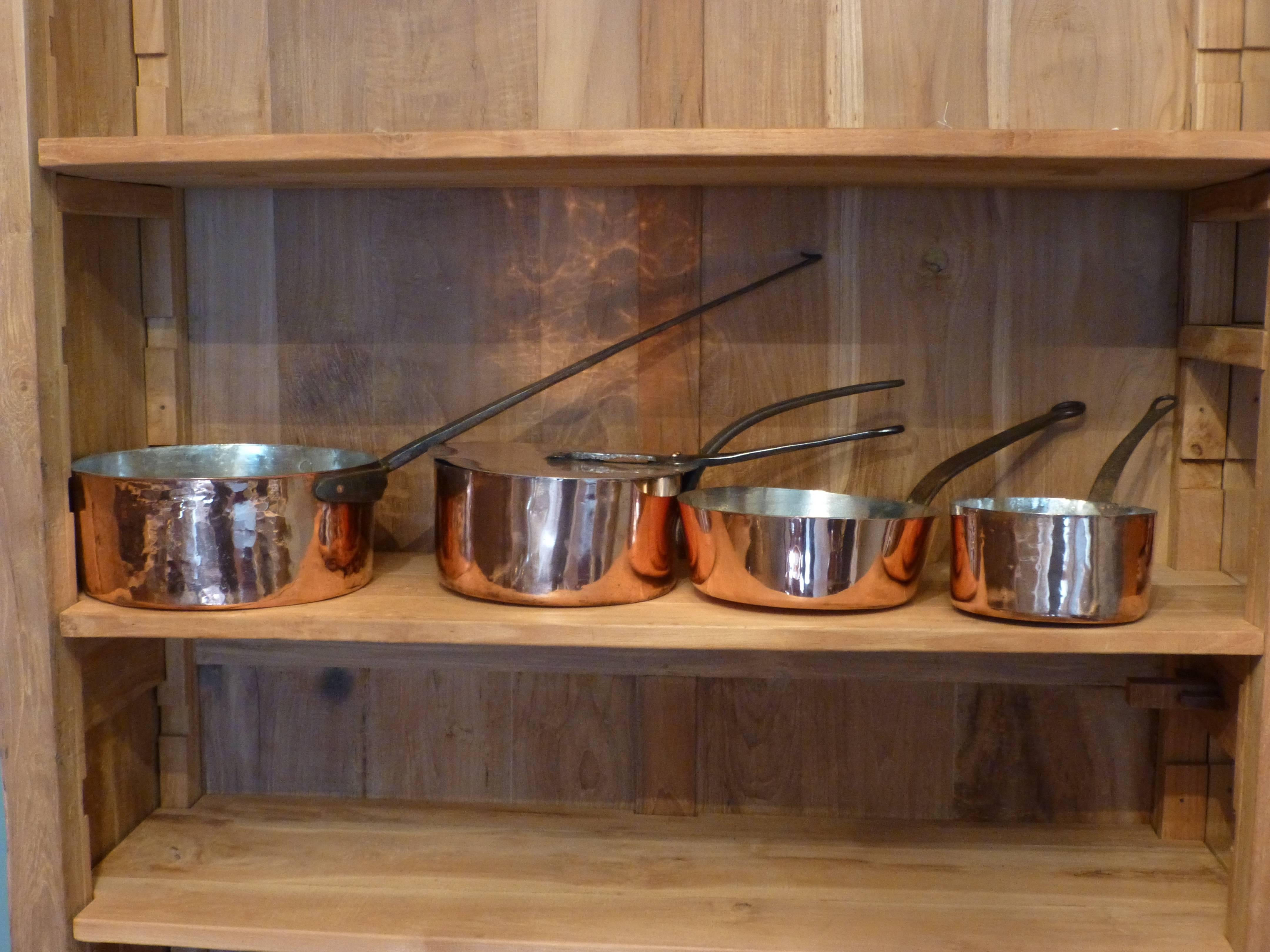 19th Century Magnificent Set of Re-Tinned Antique Copper Pans, Copper Pots
