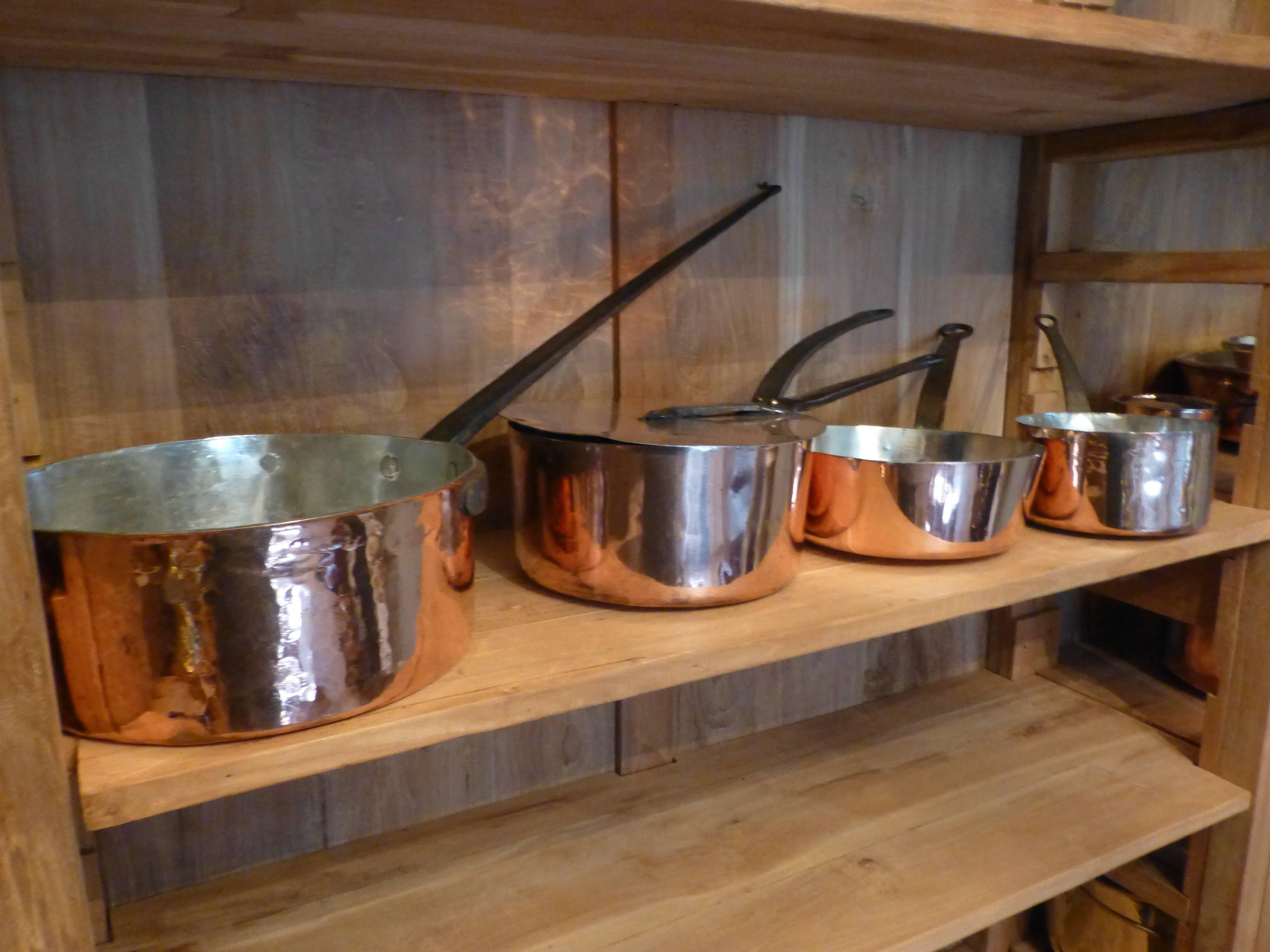 Magnificent Set of Re-Tinned Antique Copper Pans, Copper Pots 1