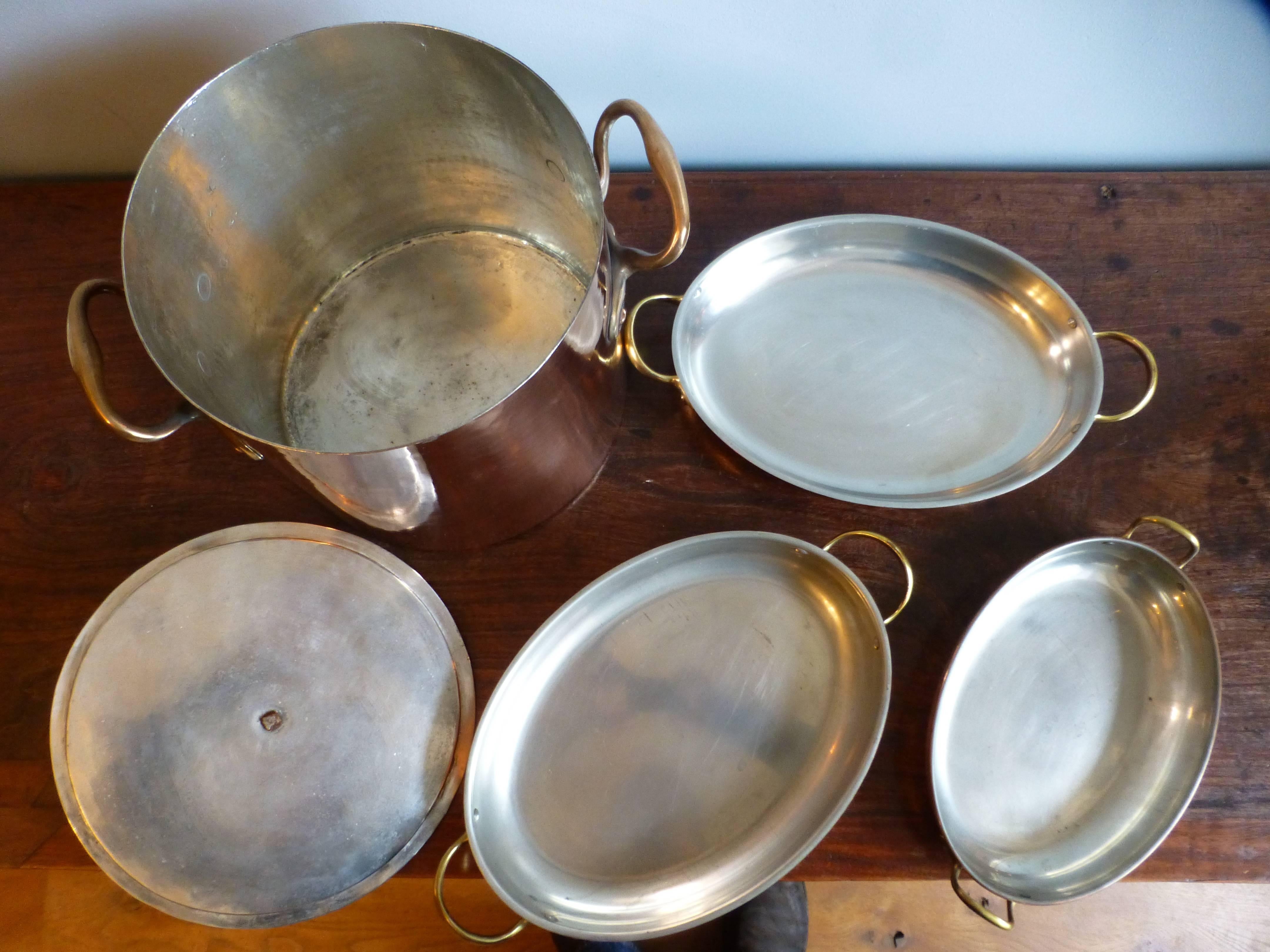 Modern Tinned Set of Copper Stock Pot and Baking Pans