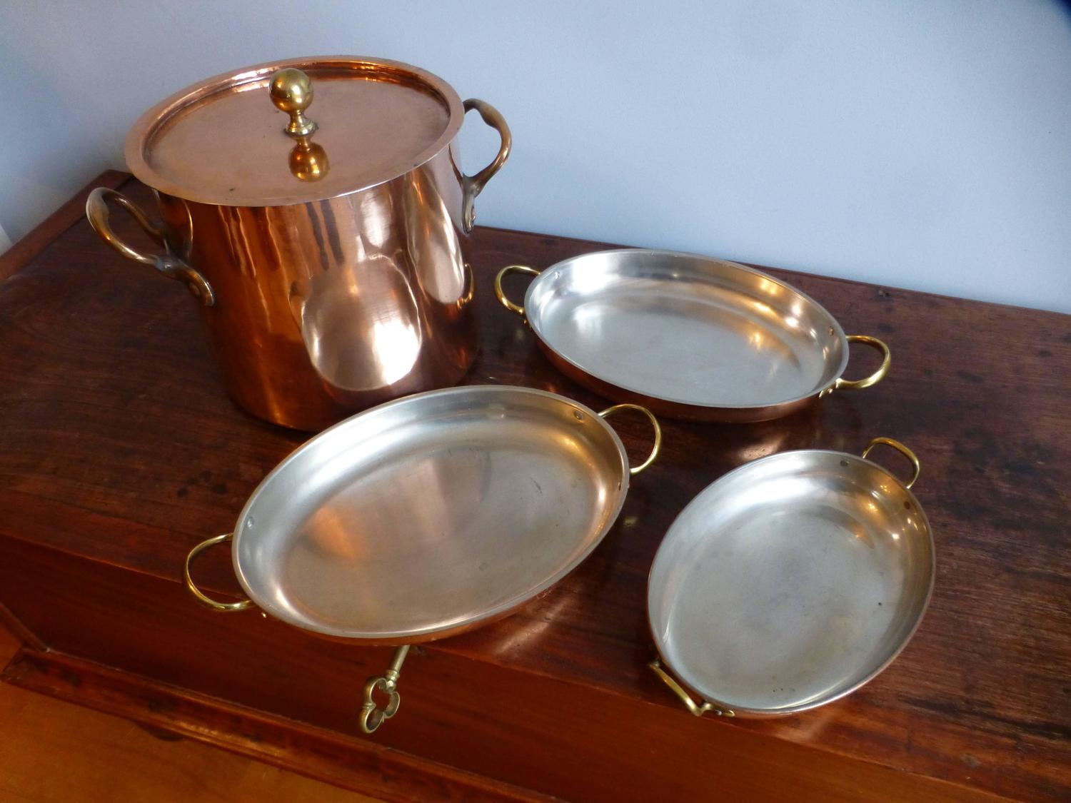 Tinned Set of Copper Stock Pot and Baking Pans For Sale at 1stdibs