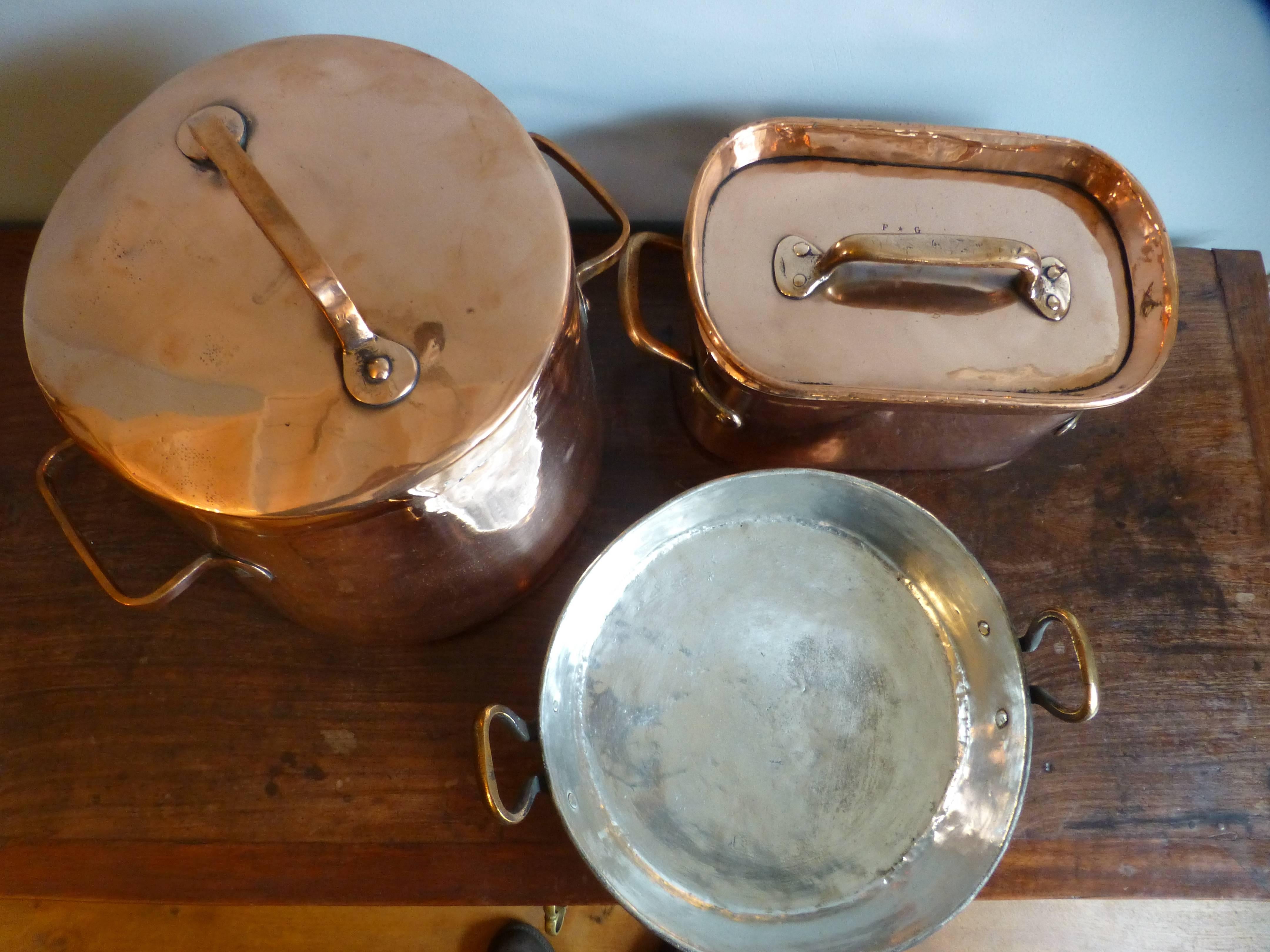 Polished Antique, Re-Tinned Stock Pot and Stewing Pots