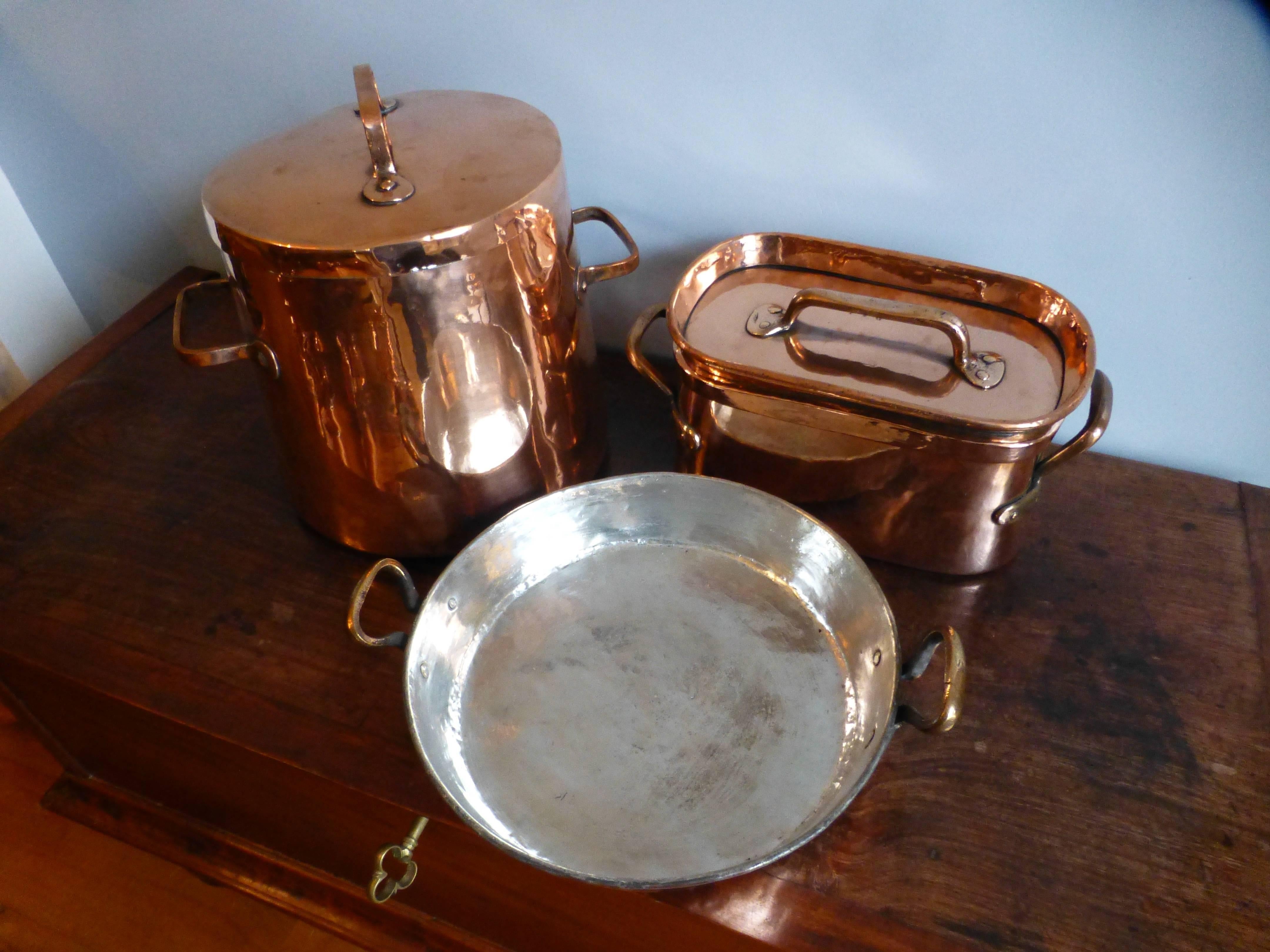 French Antique, Re-Tinned Stock Pot and Stewing Pots