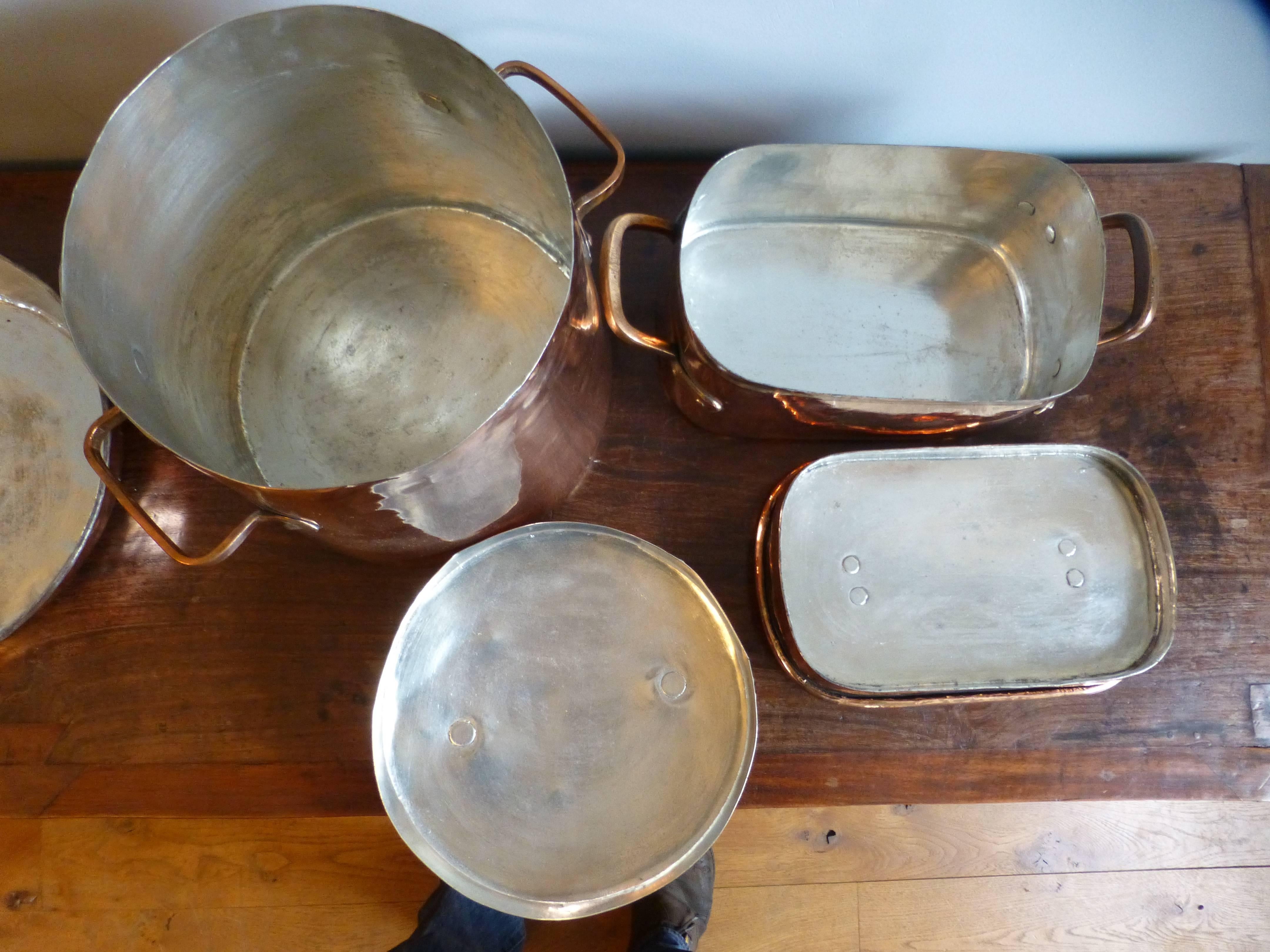 Antique, Re-Tinned Stock Pot and Stewing Pots In Good Condition In Amerongen, NL