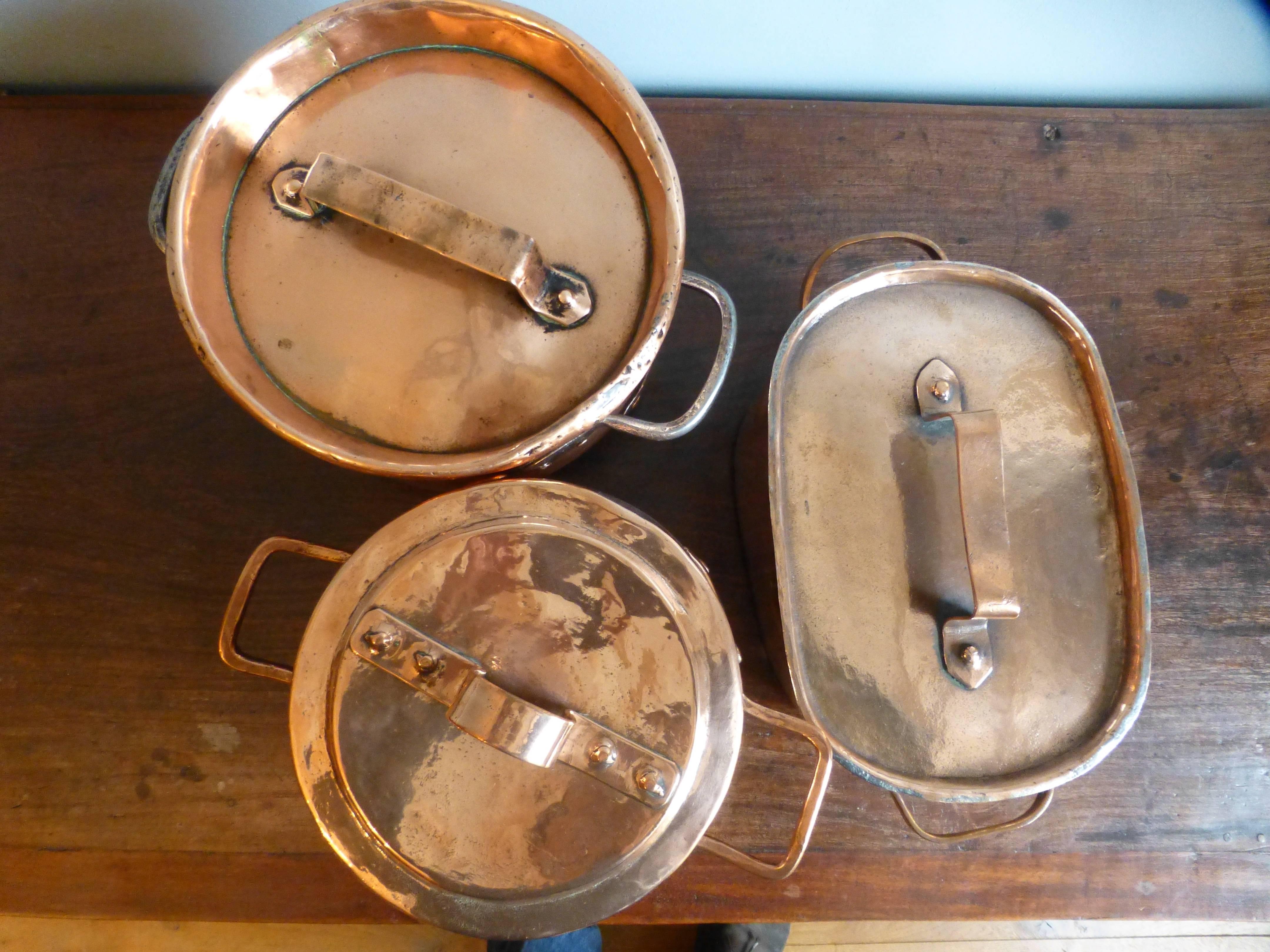 Victorian Decorative, Polished Set of Two Stock Pots and Stewing Pot