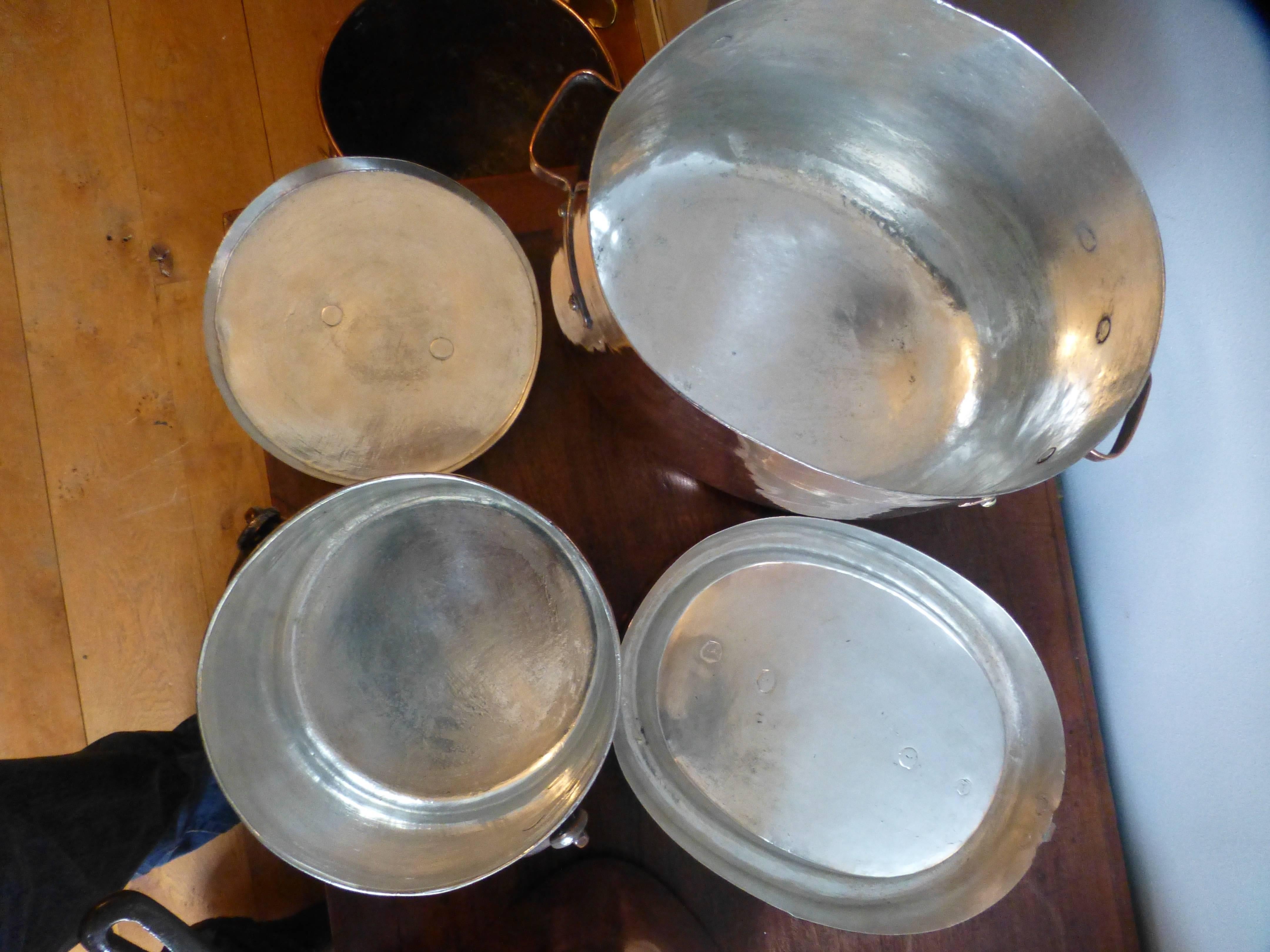 Polished Magnificent French Set of Re-Tinned Copper Pans, Copper Pots