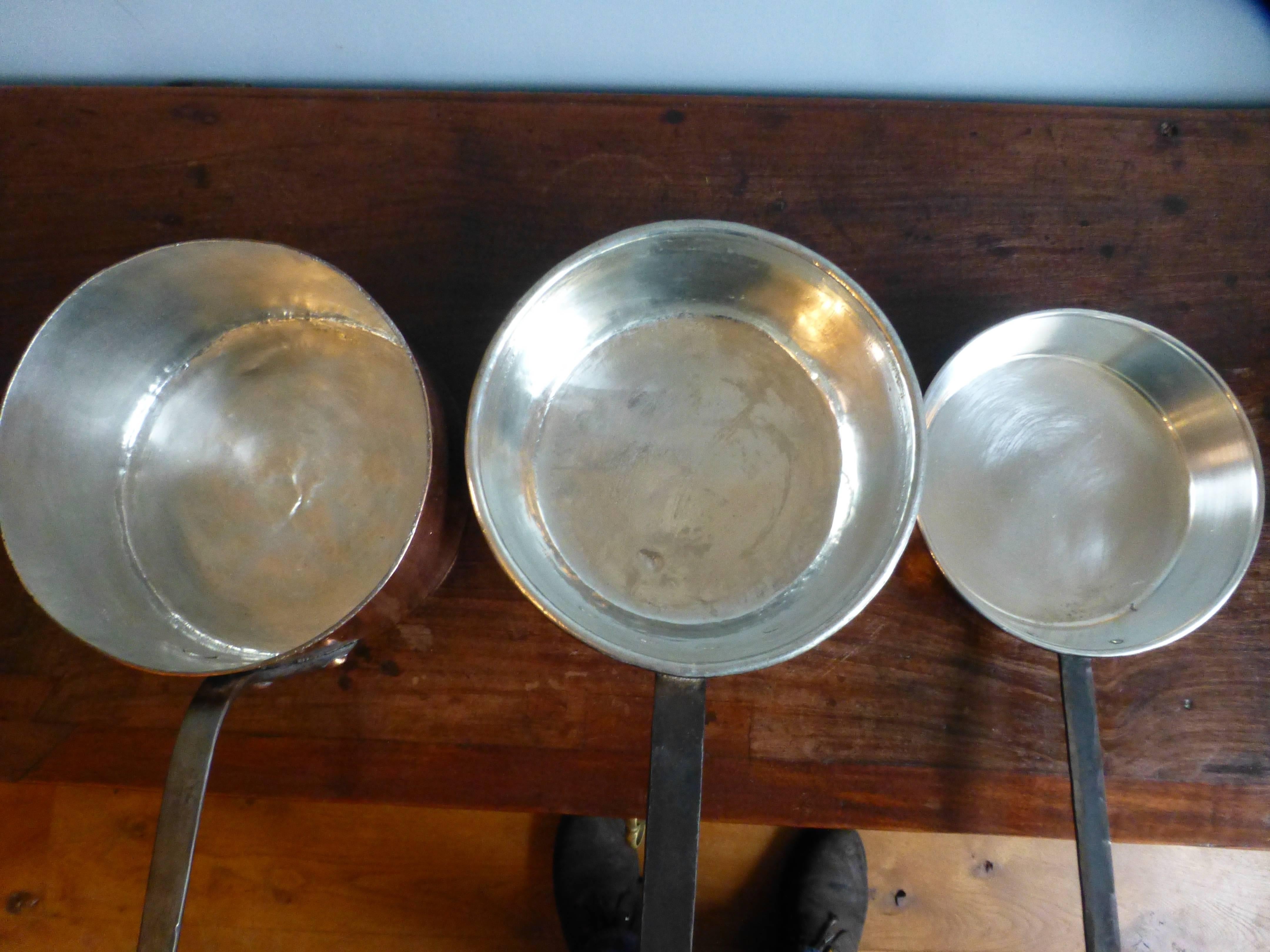 19th Century Set of Three Re-Tinned Copper Pots, Copper Pans
