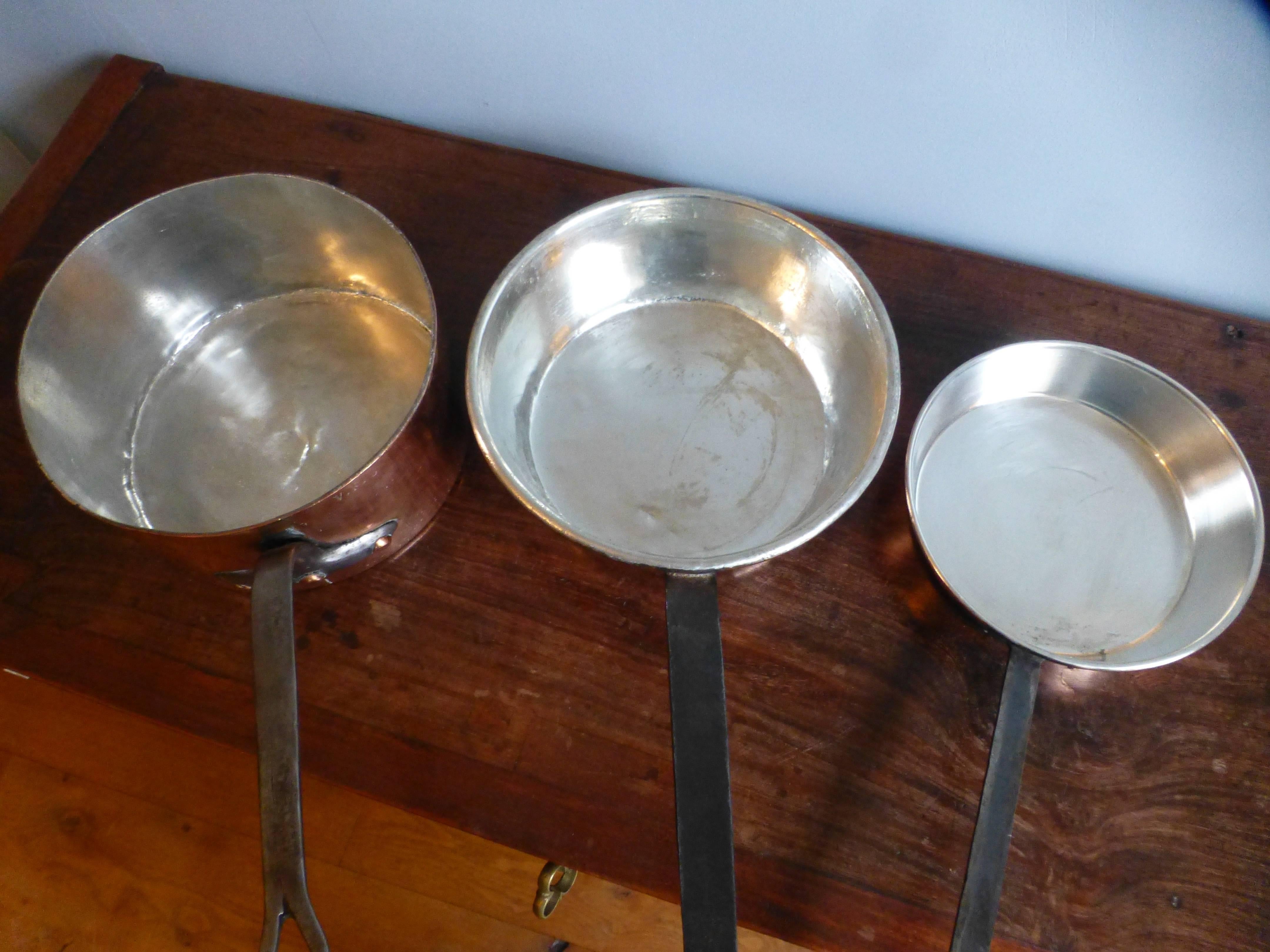 Set of Three Re-Tinned Copper Pots, Copper Pans 1